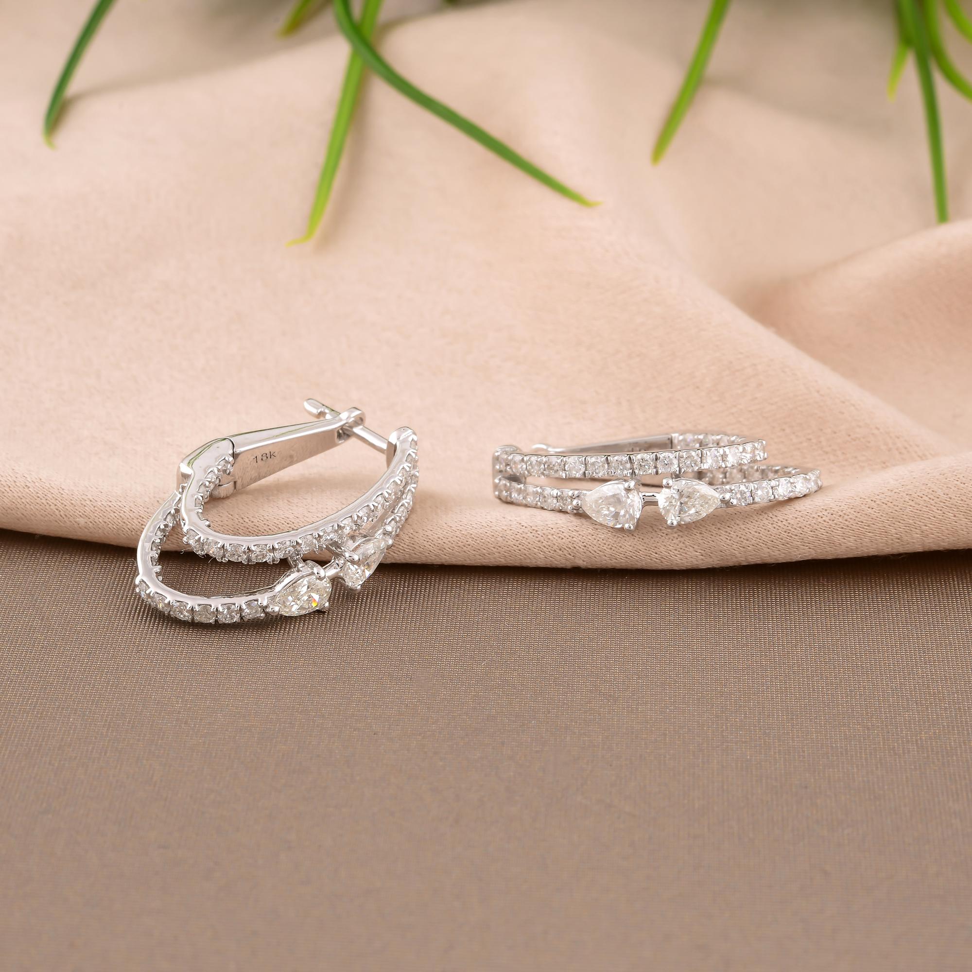Modern SI Clarity HI Color Pear Round Diamond Hoop Earrings 18 Karat White Gold Jewelry For Sale