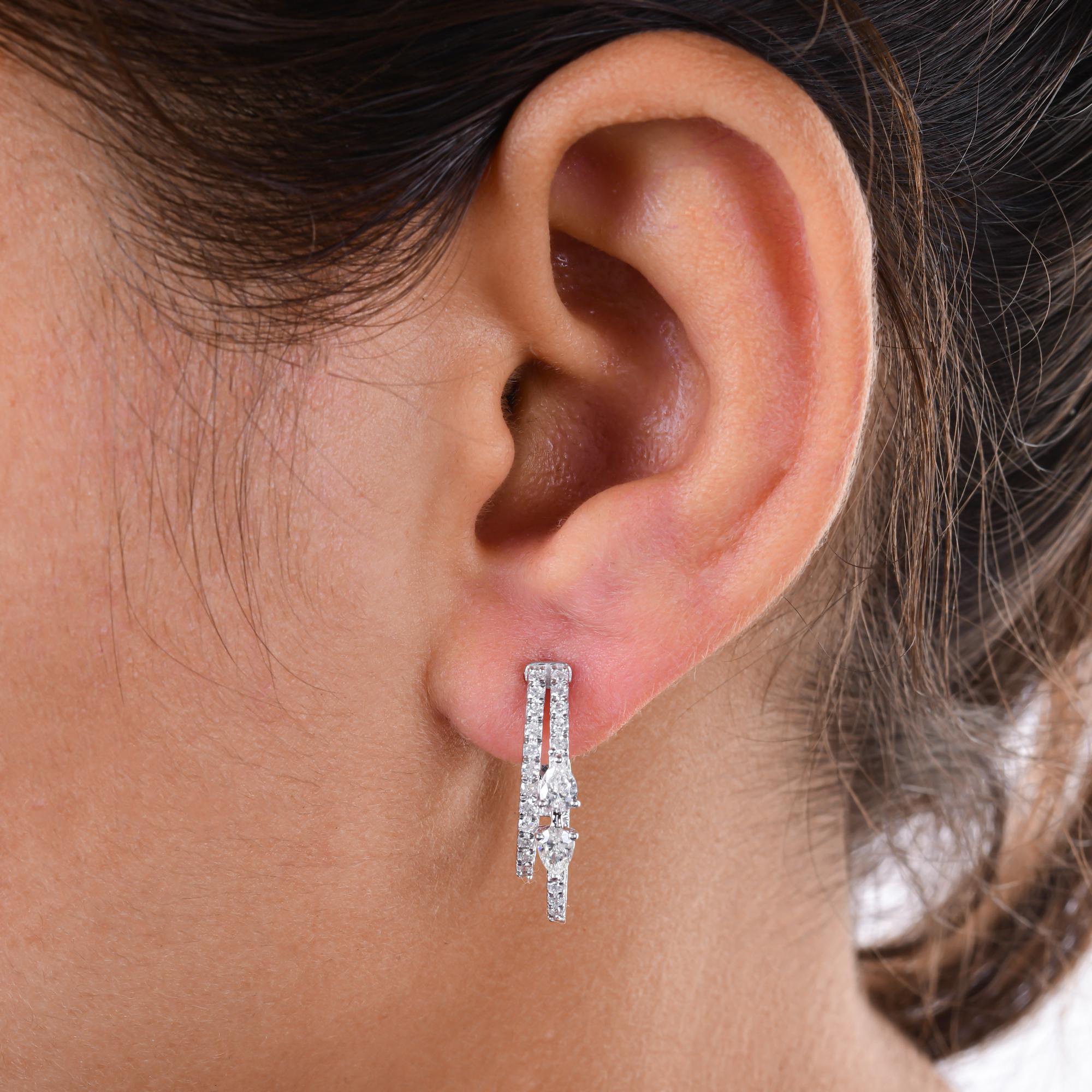 Pear Cut SI Clarity HI Color Pear Round Diamond Hoop Earrings 18 Karat White Gold Jewelry For Sale