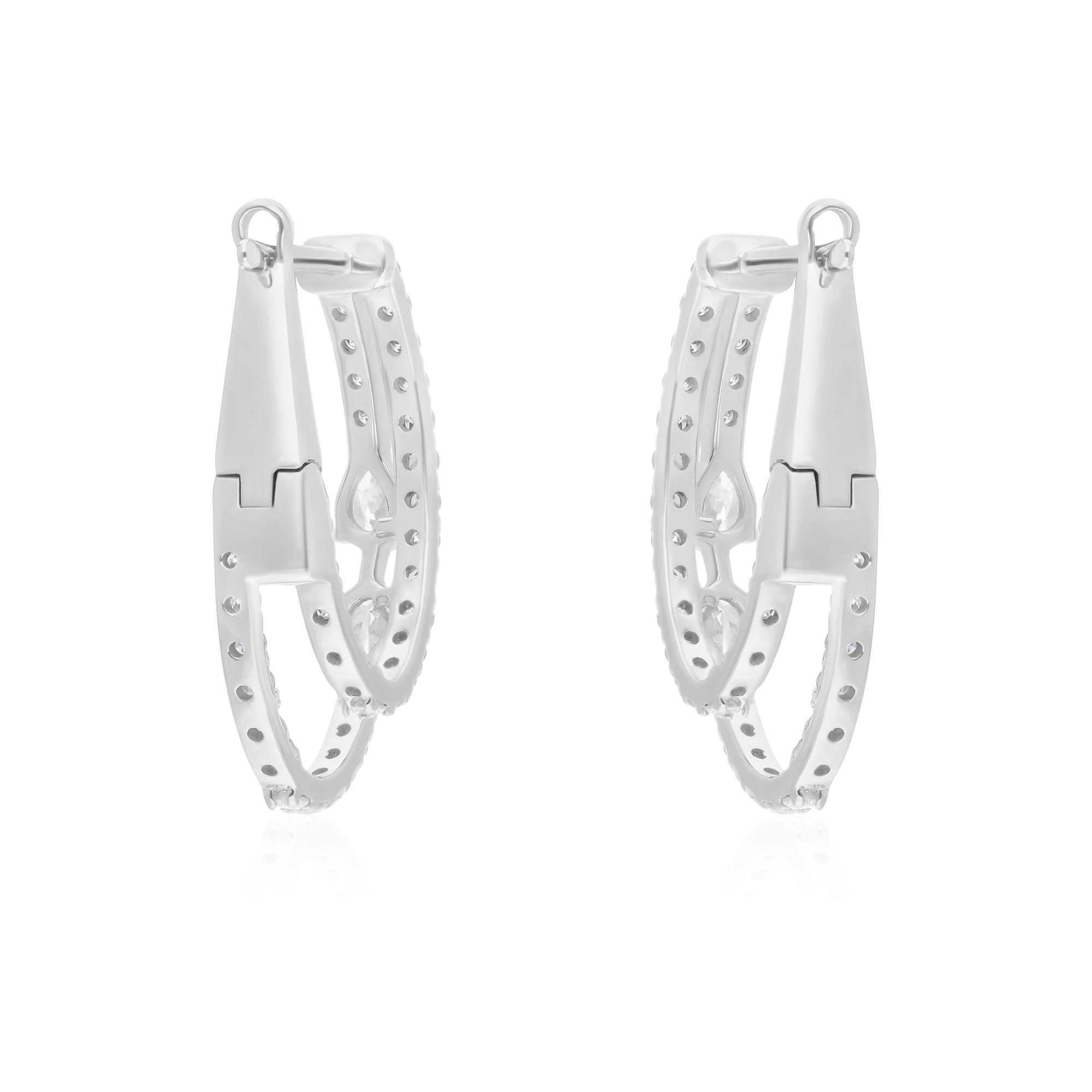 SI Clarity HI Color Pear Round Diamond Hoop Earrings 18 Karat White Gold Jewelry In New Condition For Sale In Diera, Dubai