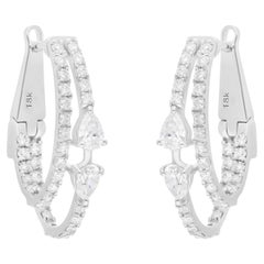 Créoles en or blanc 18 carats avec diamants ronds taille poire SI Clarity HI Color