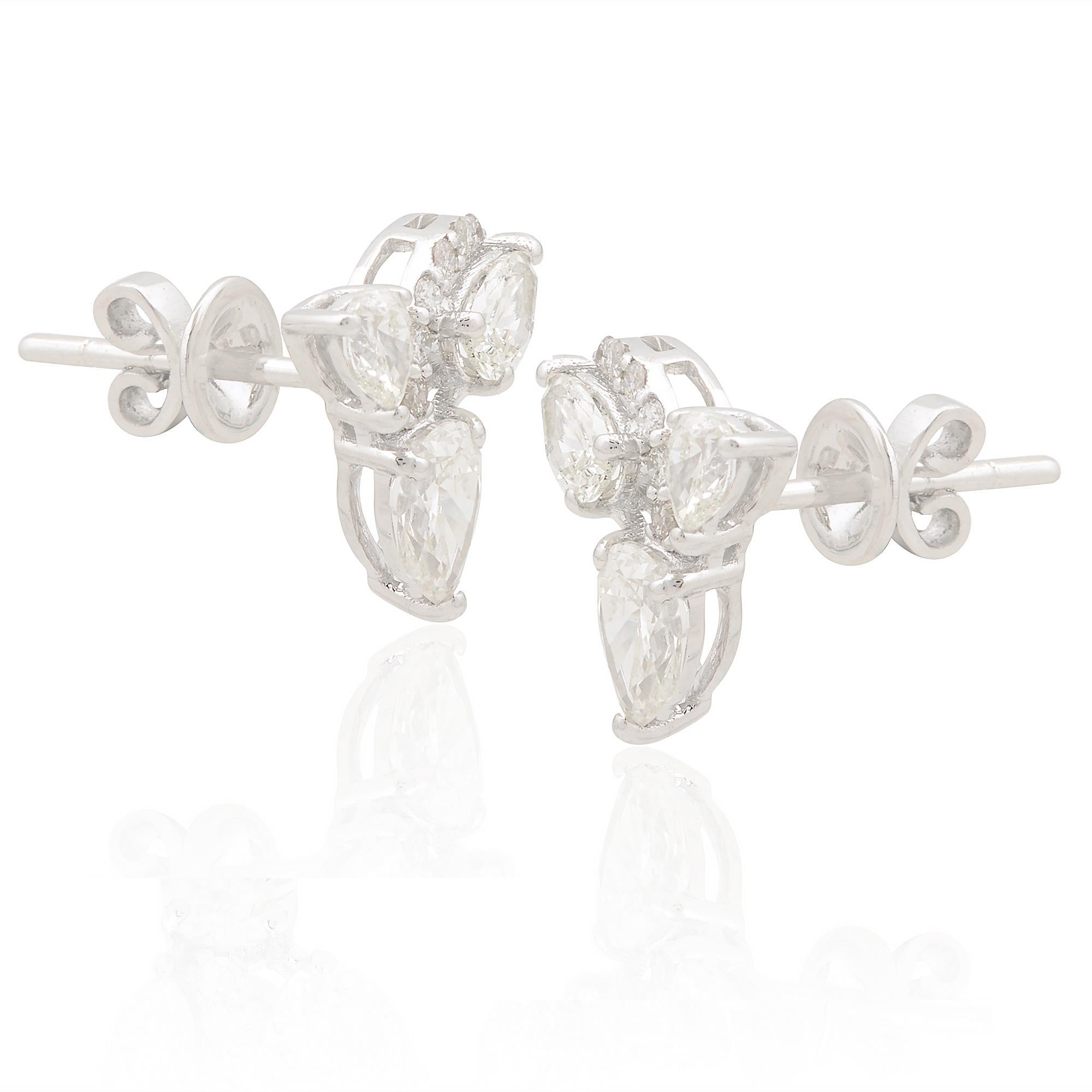 Pear Cut SI Clarity HI Color Pear Round Diamond Minimalist Stud Earrings 14k White Gold For Sale