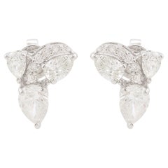 SI Claridad HI Color Diamante Redondo Pera Pendientes Minimalistas Oro Blanco 14k