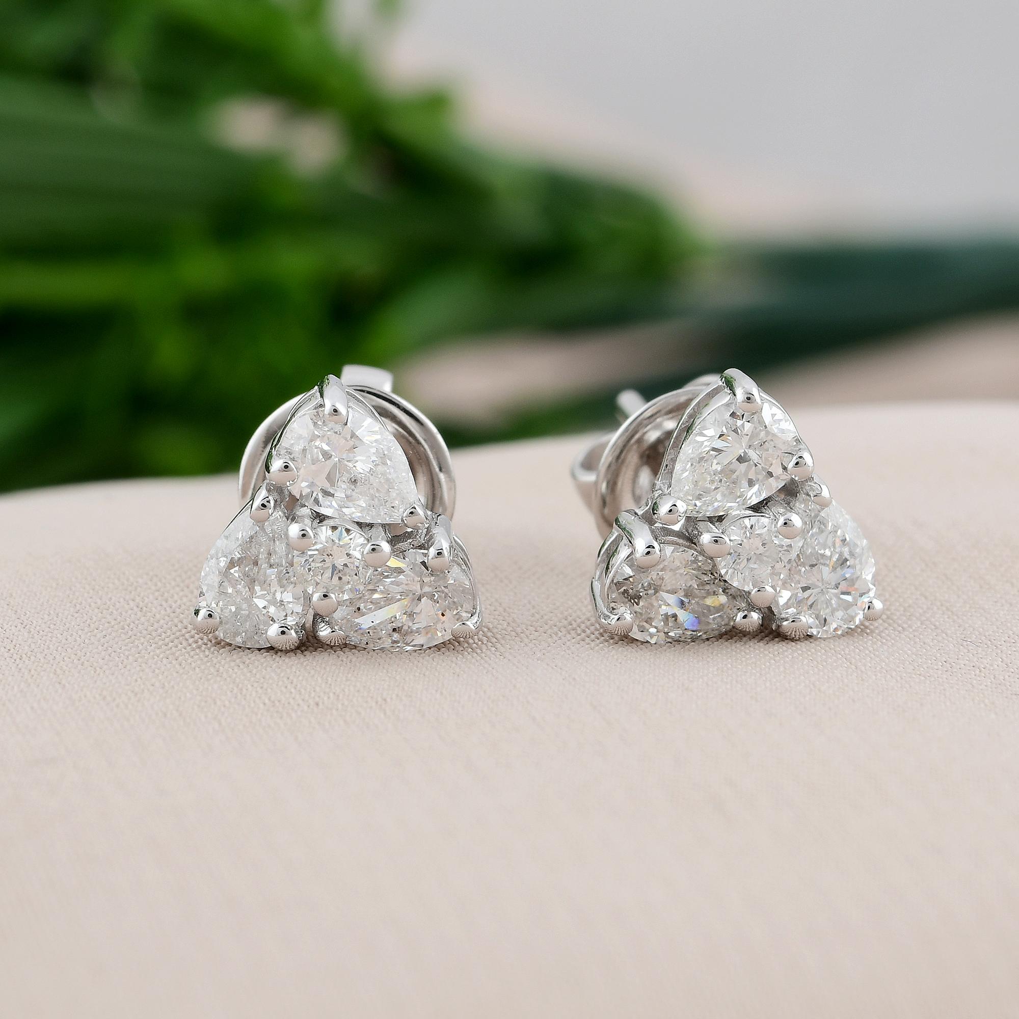 Pear Cut SI Clarity HI Color Pear Round Diamond Stud Earrings 18 Karat White Gold Jewelry For Sale