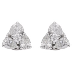 SI Clarity HI Color Pear Round Diamond Stud Earrings 18 Karat White Gold Jewelry