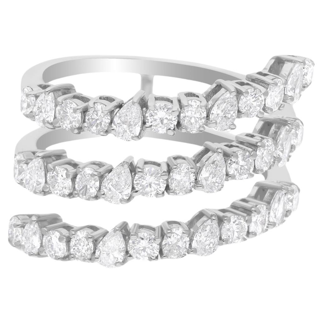 Si Clarity HI Color Pear & Round Diamond Wrap Ring 18 Karat White Gold Jewelry