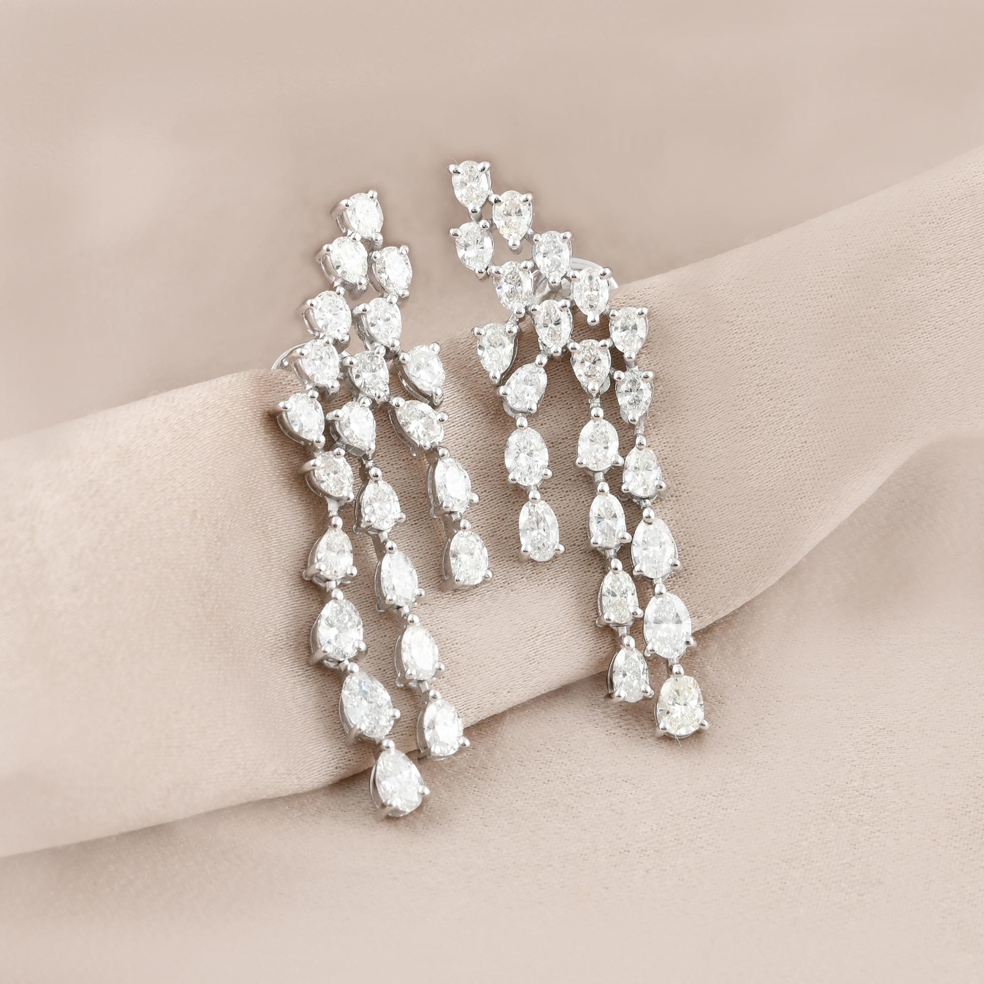 Modern SI Clarity HI Color Pear Shape Diamond Designer Earrings 14 Karat White Gold For Sale
