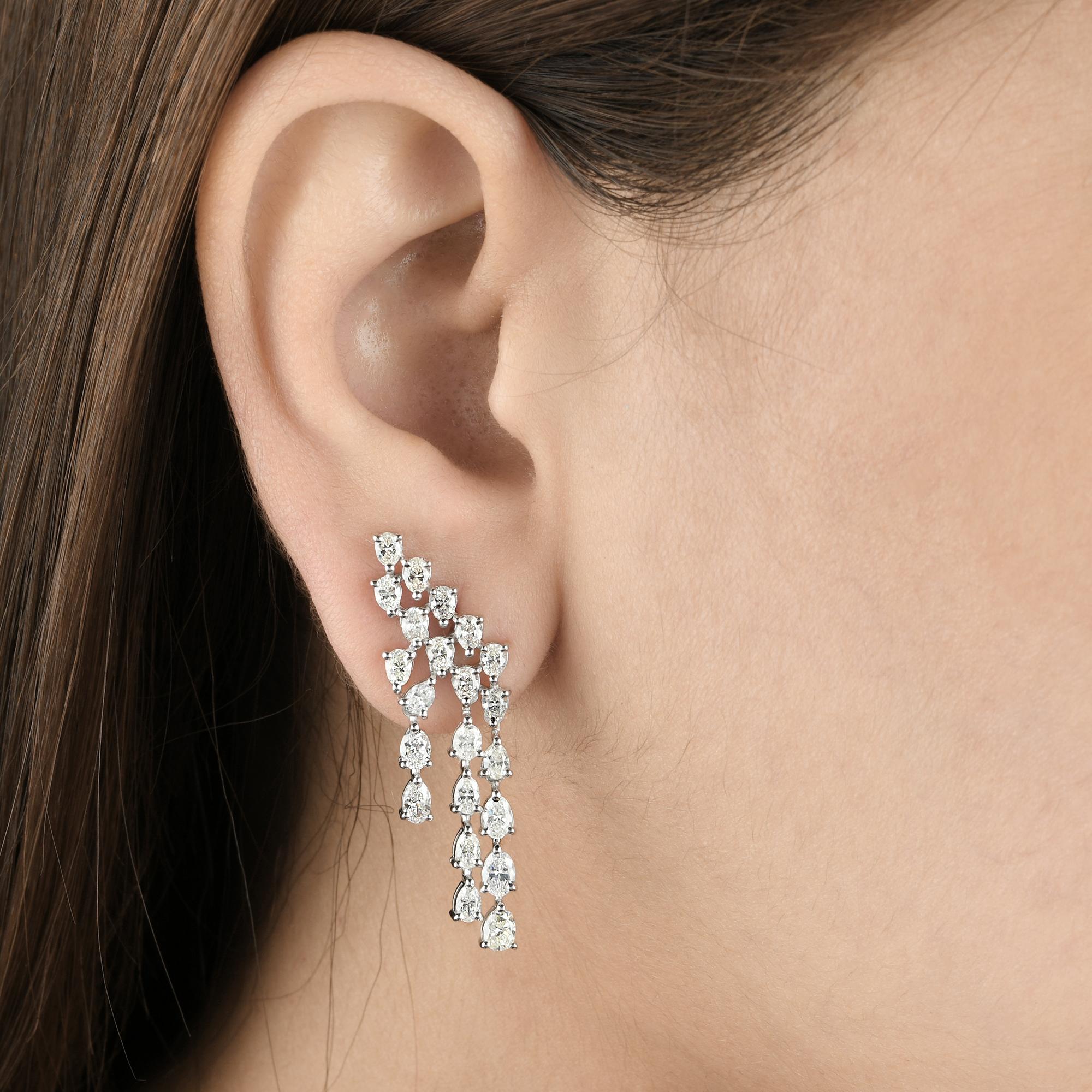 Pear Cut SI Clarity HI Color Pear Shape Diamond Designer Earrings 14 Karat White Gold For Sale