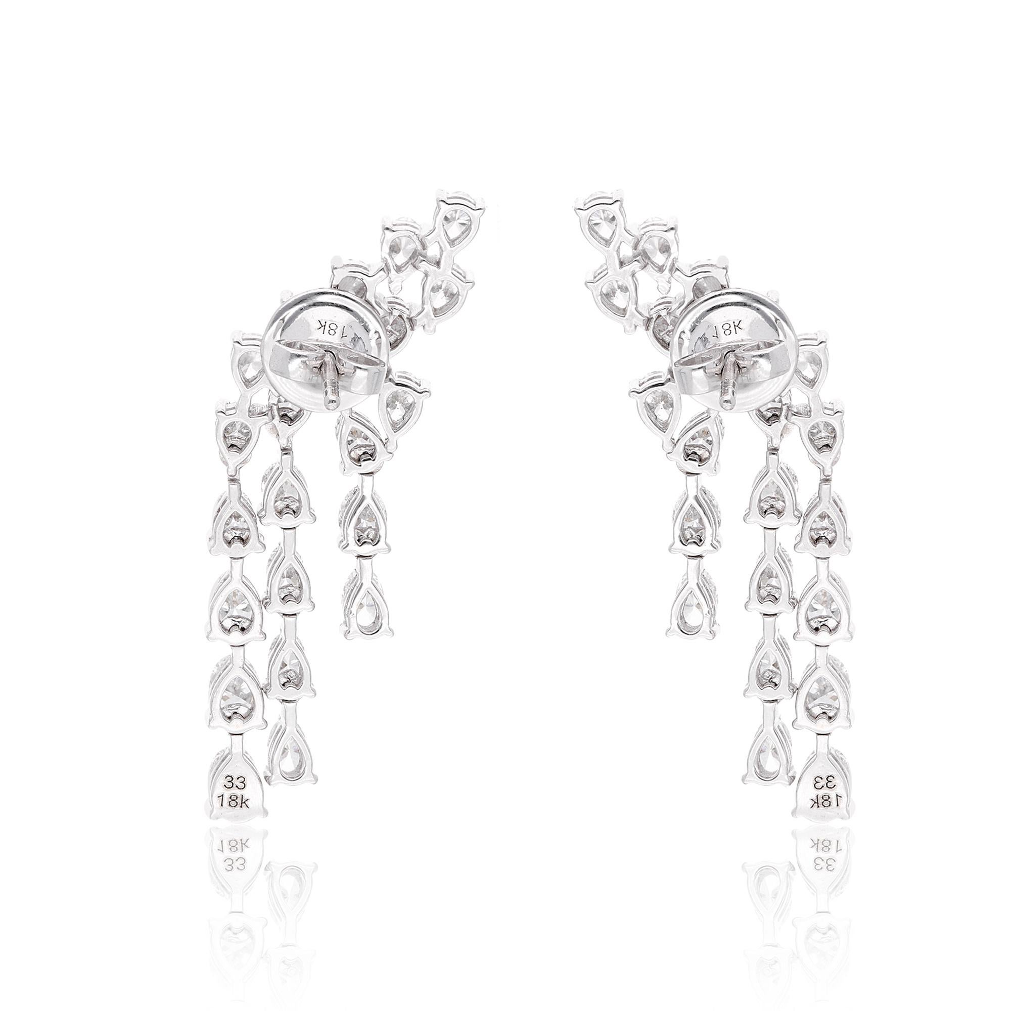 Pear Cut SI Clarity HI Color Pear Shape Diamond Designer Earrings 18 Karat White Gold For Sale