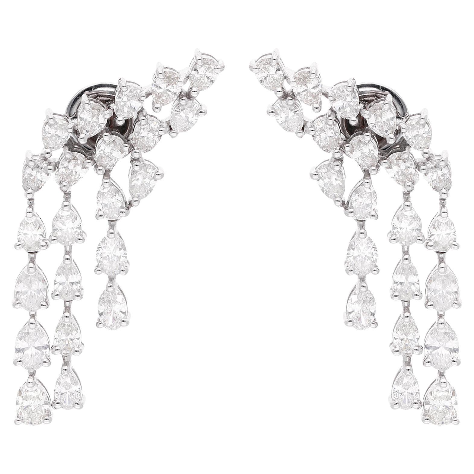 SI Clarity HI Color Pear Shape Diamond Designer Earrings 18 Karat White Gold