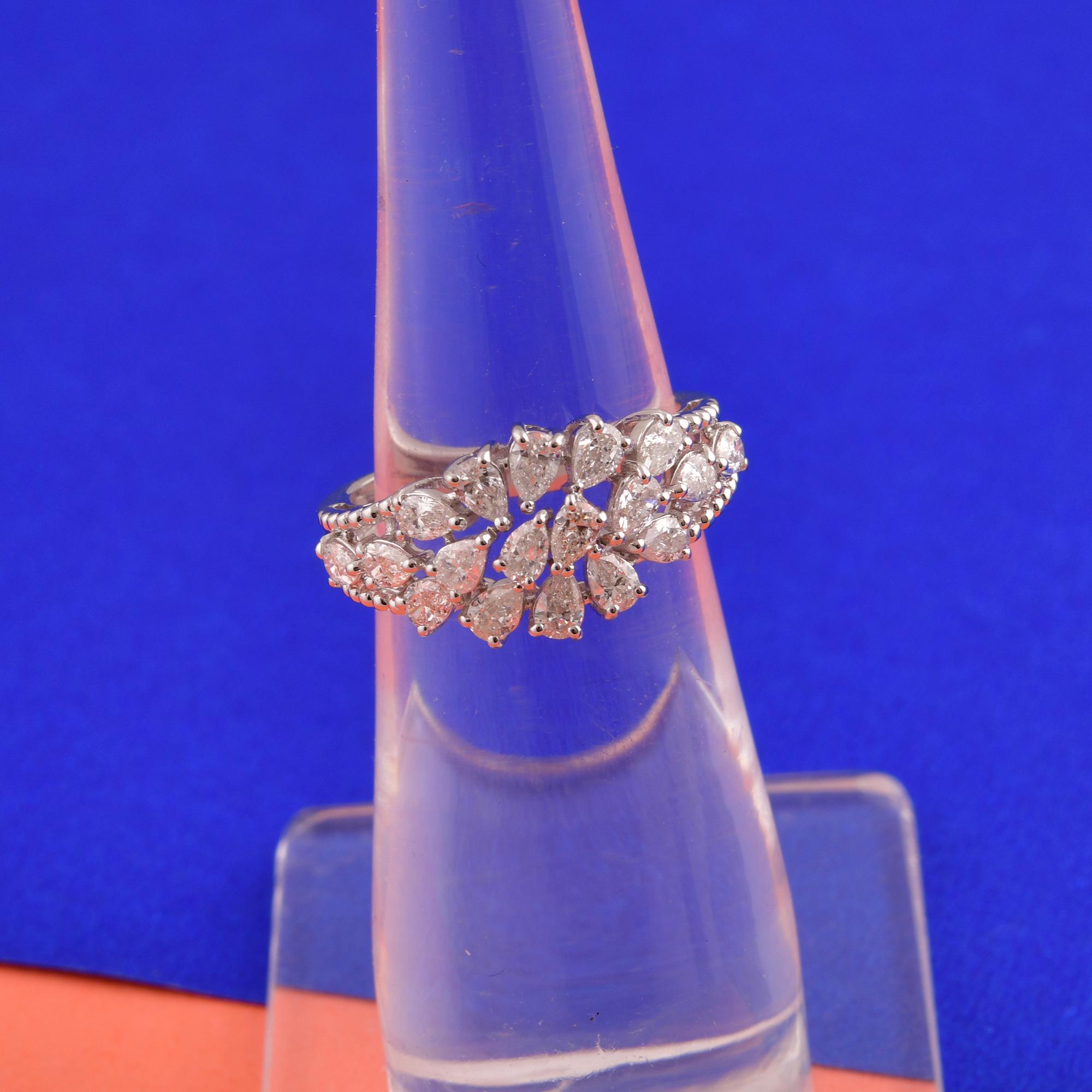 Modern SI Clarity HI Color Pear Shape Diamond Dome Ring 14 Karat White Gold Jewelry For Sale