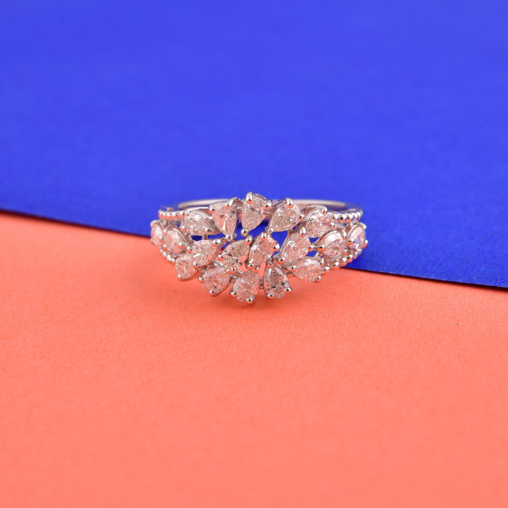 SI Clarity HI Color Pear Shape Diamond Dome Ring 14 Karat White Gold Jewelry In New Condition For Sale In Diera, Dubai