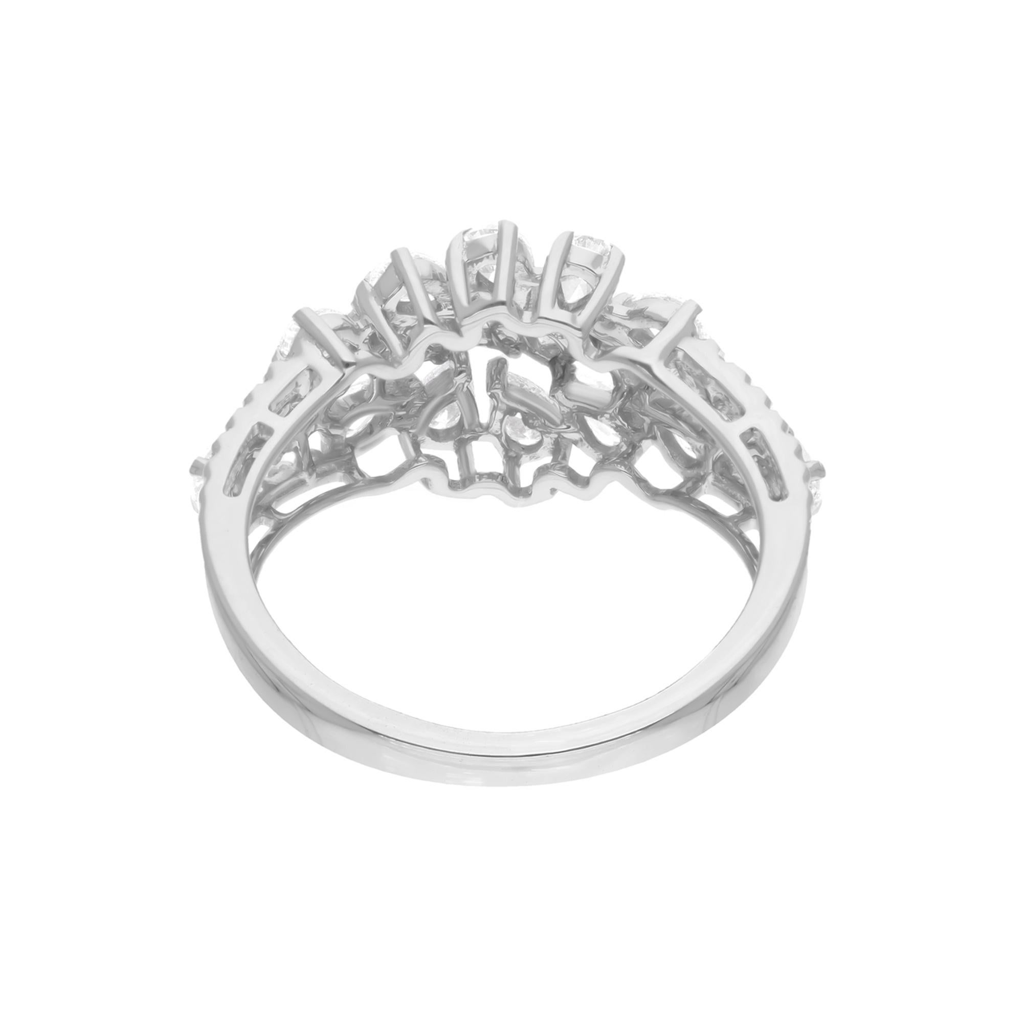 Women's SI Clarity HI Color Pear Shape Diamond Dome Ring 14 Karat White Gold Jewelry For Sale