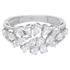 SI Clarity HI Color Pear Shape Diamond Dome Ring 18 Karat White Gold Jewelry