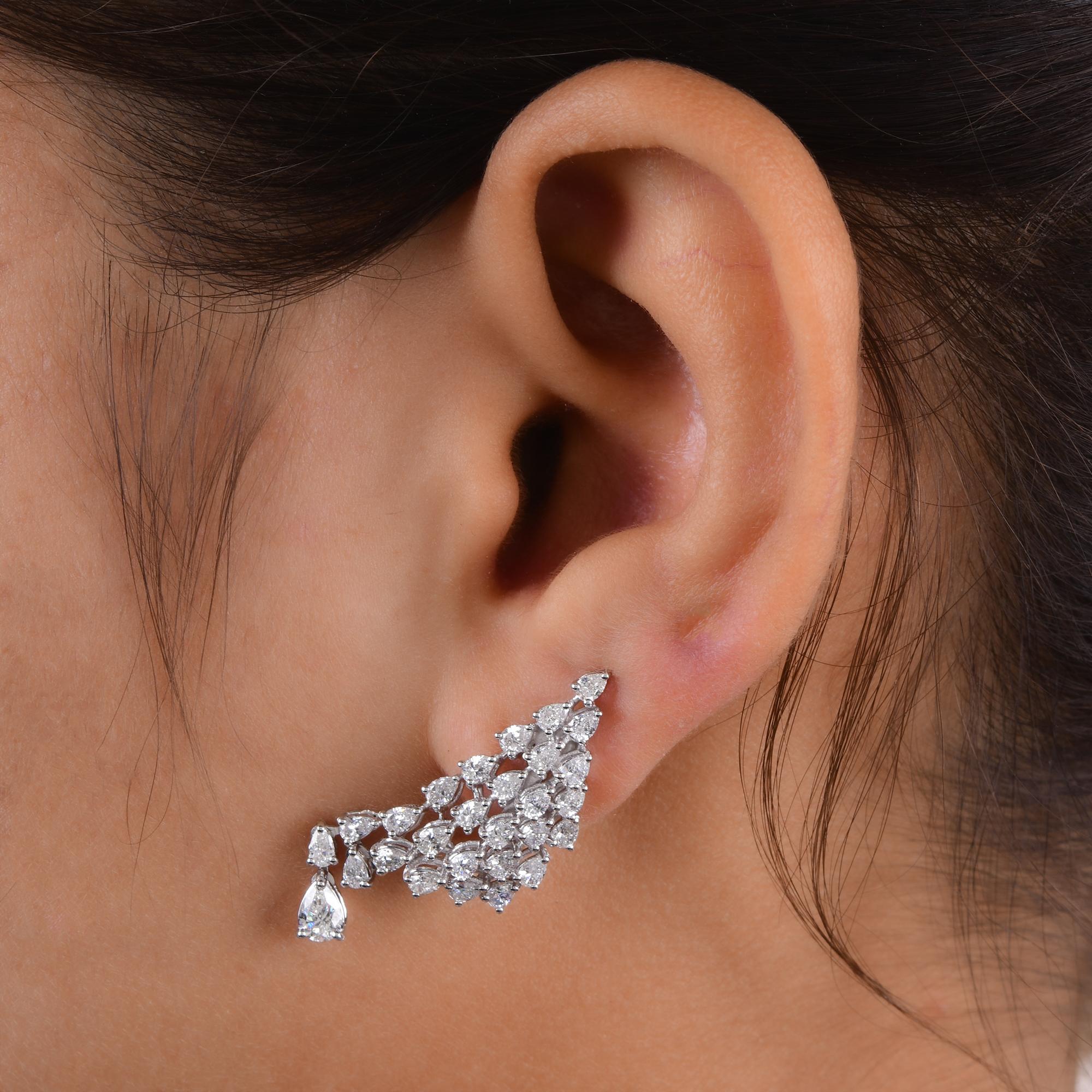 Pear Cut SI Clarity HI Color Pear Shape Diamond Ear Cuff Earrings 14 Karat White Gold For Sale