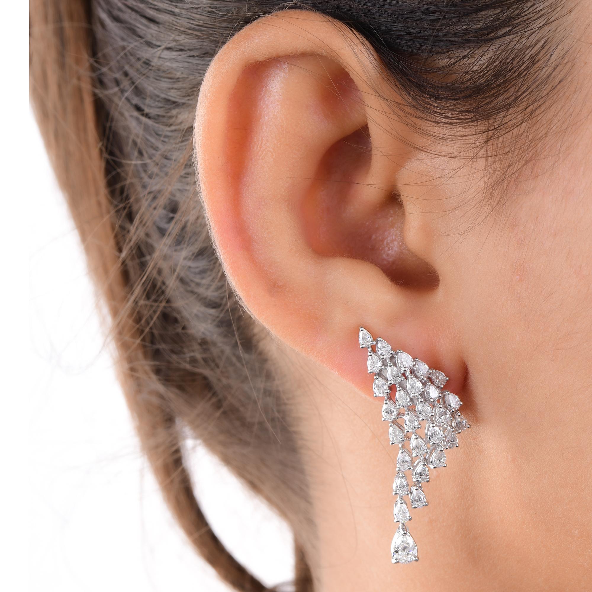 Women's SI Clarity HI Color Pear Shape Diamond Ear Cuff Earrings 14 Karat White Gold For Sale