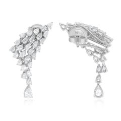 SI Clarity HI Color Pear Shape Diamond Ear Cuff Earrings 18 Karat White Gold