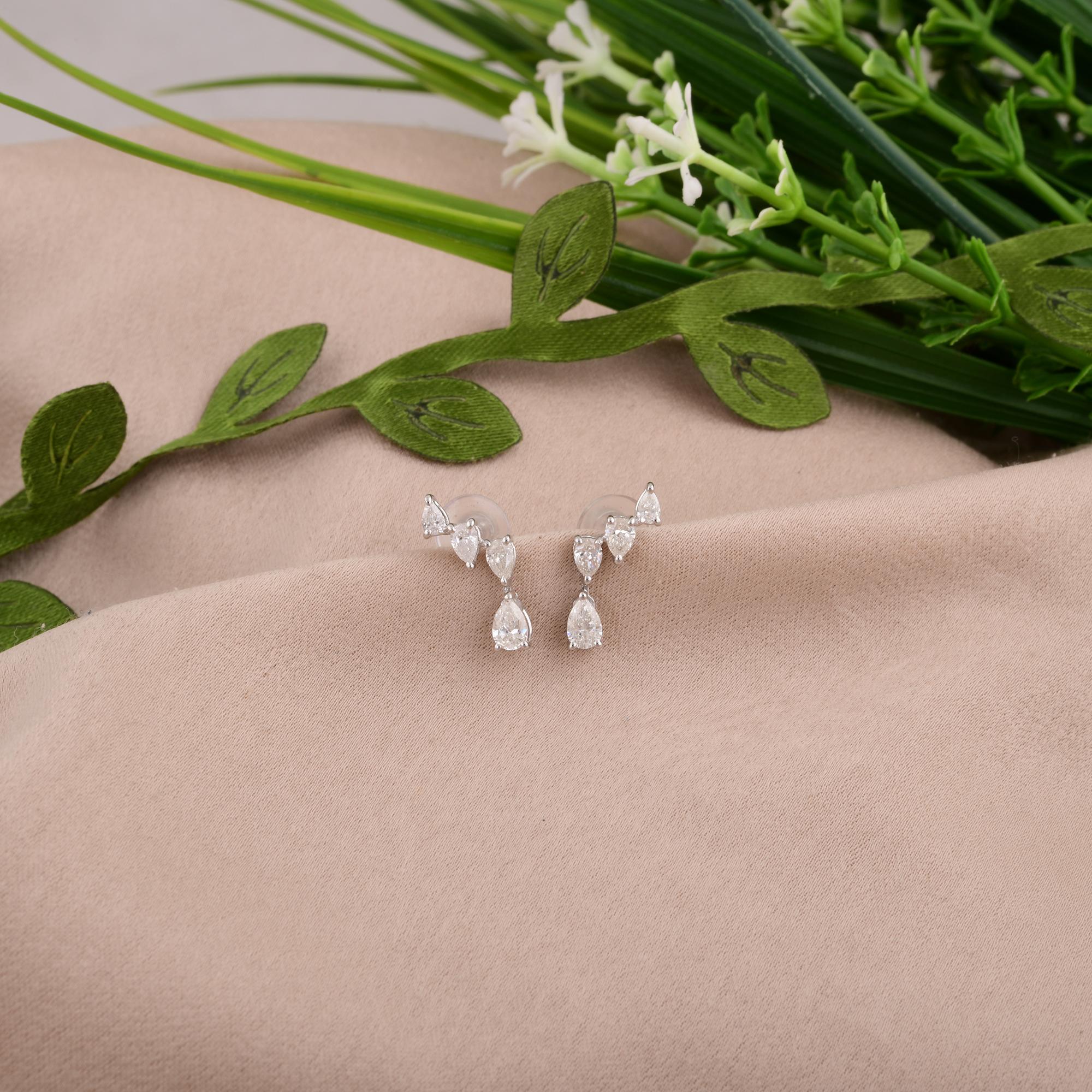 Modern SI Clarity HI Color Pear Shape Diamond Earrings 14 Karat White Gold Fine Jewelry For Sale