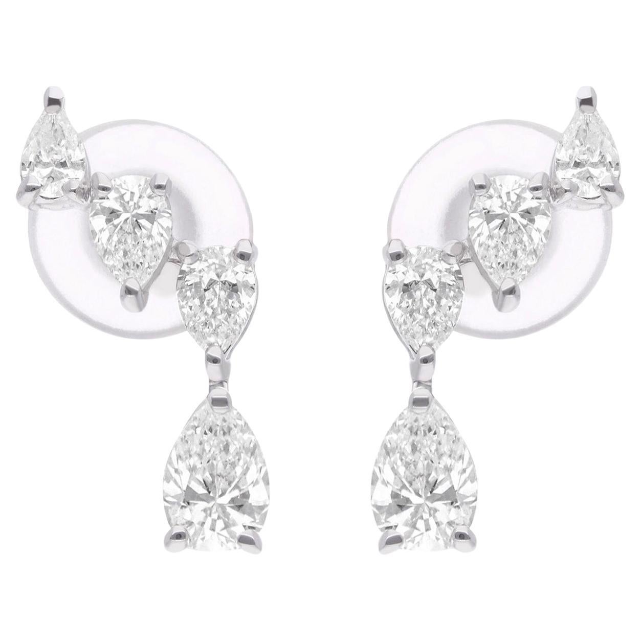SI Clarity HI Color Pear Shape Diamond Earrings 14 Karat White Gold Fine Jewelry For Sale