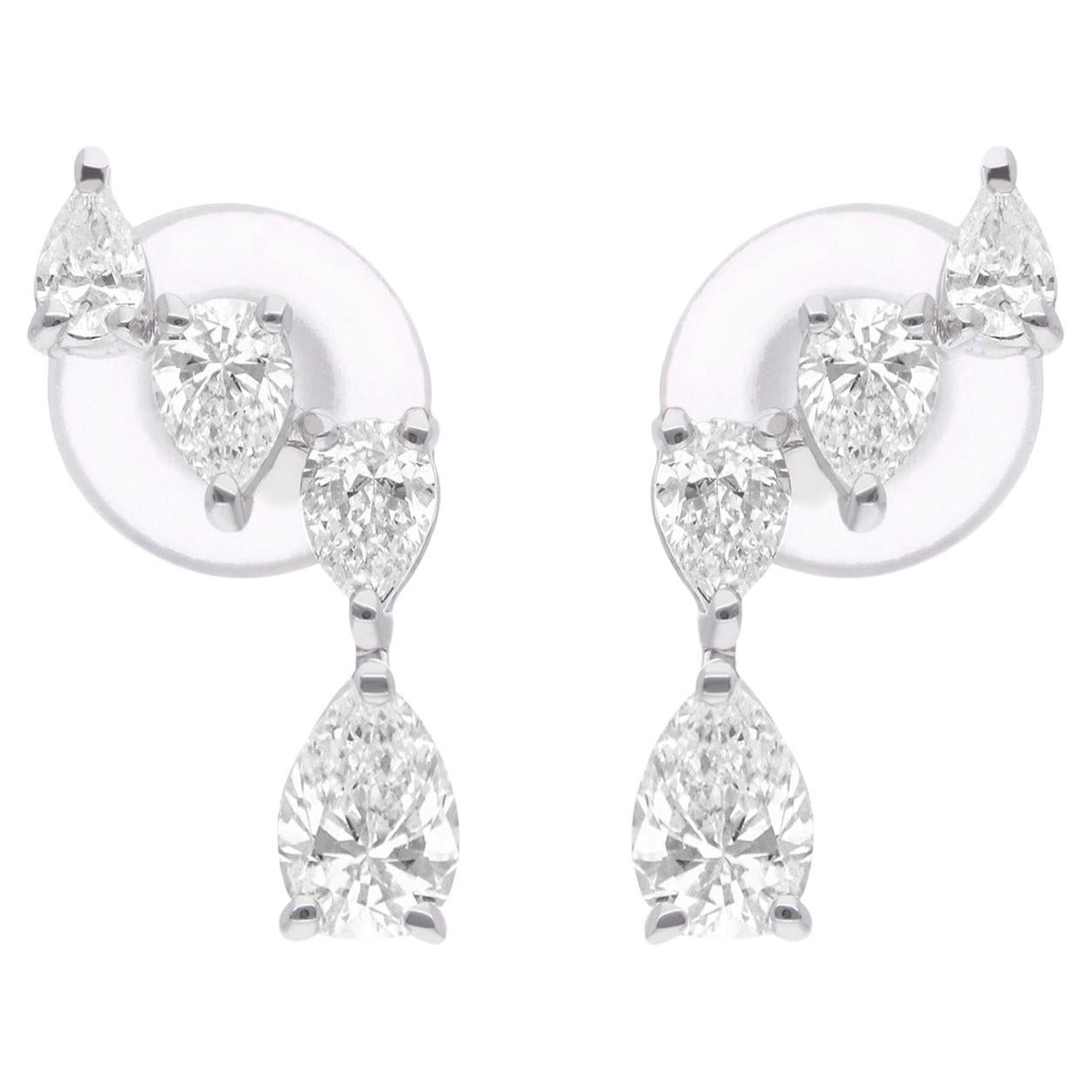 SI Clarity HI Color Pear Shape Diamond Earrings 18 Karat White Gold Fine Jewelry