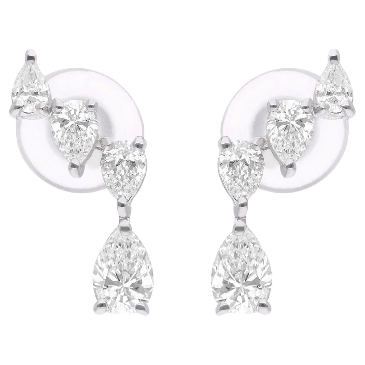 SI Clarity HI Color Pear Shape Diamond Earrings 18 Karat White Gold Fine Jewelry (Boucles d'oreilles diamant en forme de poire)