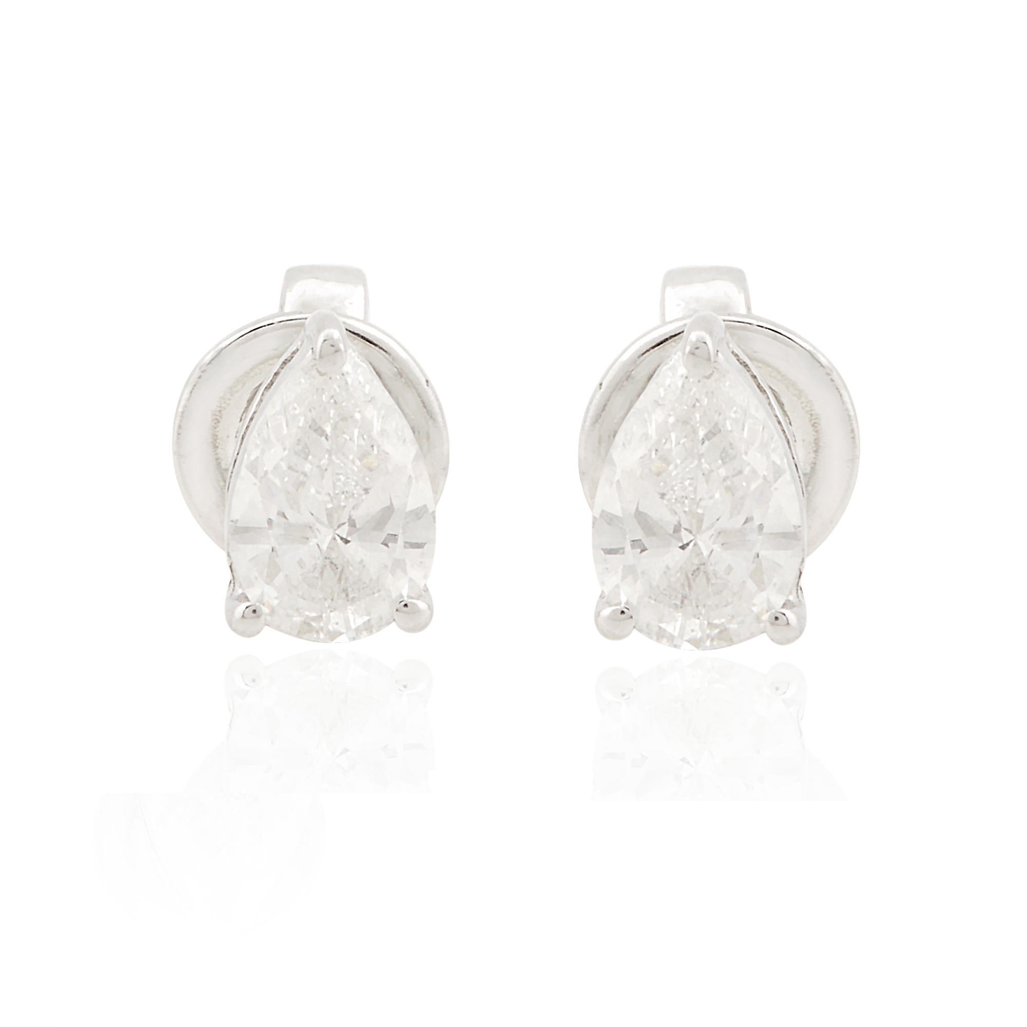 Modern SI Clarity HI Color Pear Shape Diamond Stud Earrings 10 Karat White Gold Jewelry For Sale