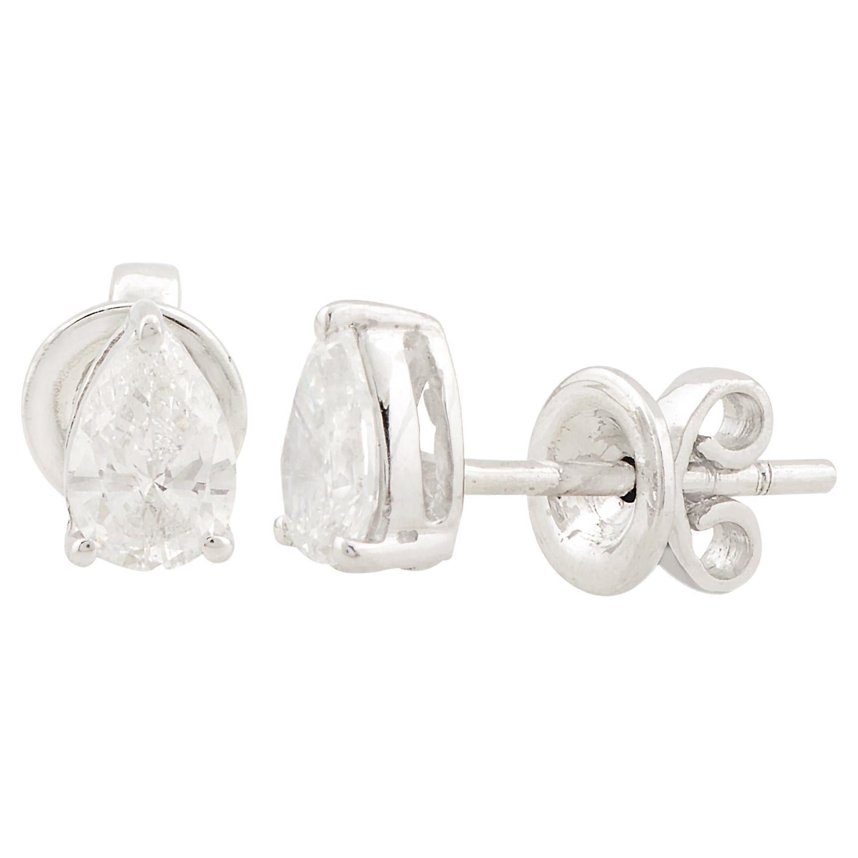 Boucles d'oreilles en or blanc 10 carats avec diamants en forme de poire de pureté SI