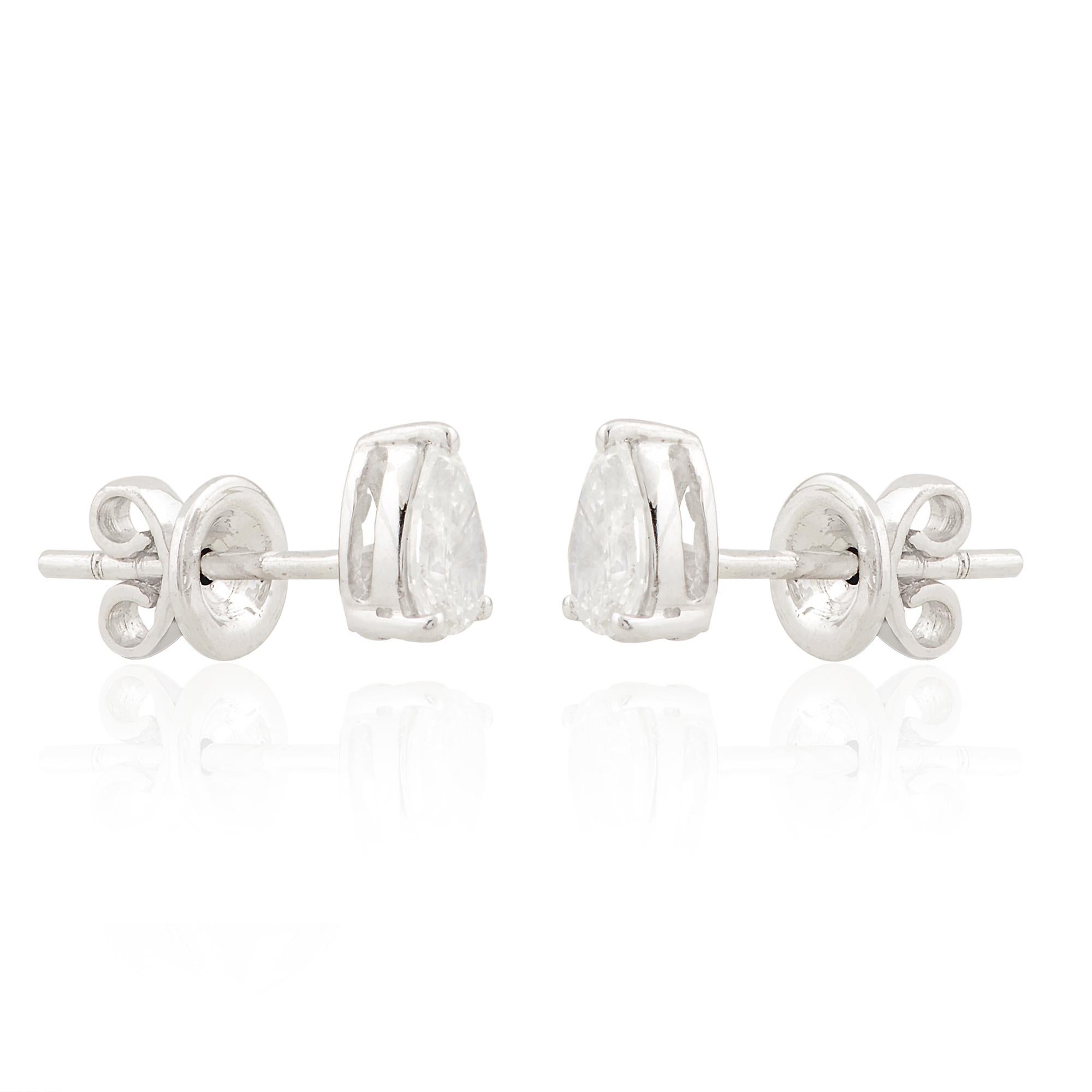 Pear Cut SI Clarity HI Color Pear Shape Diamond Stud Earrings 10 Karat White Gold Jewelry For Sale