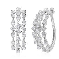SI Clarity HI Color Real Diamond Triple Row Drop Earrings Or blanc 18k