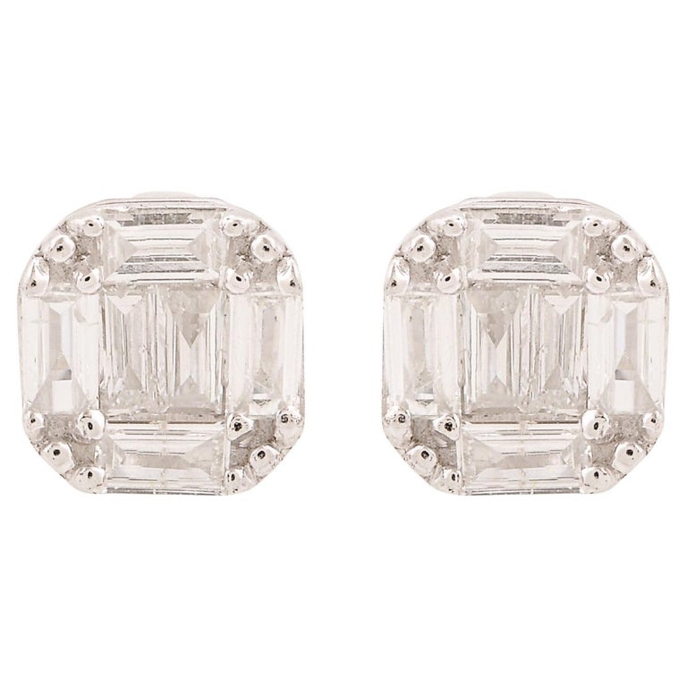 SI Clarity HI Colour Round Baguette Diamond Stud Earrings 10 Karat