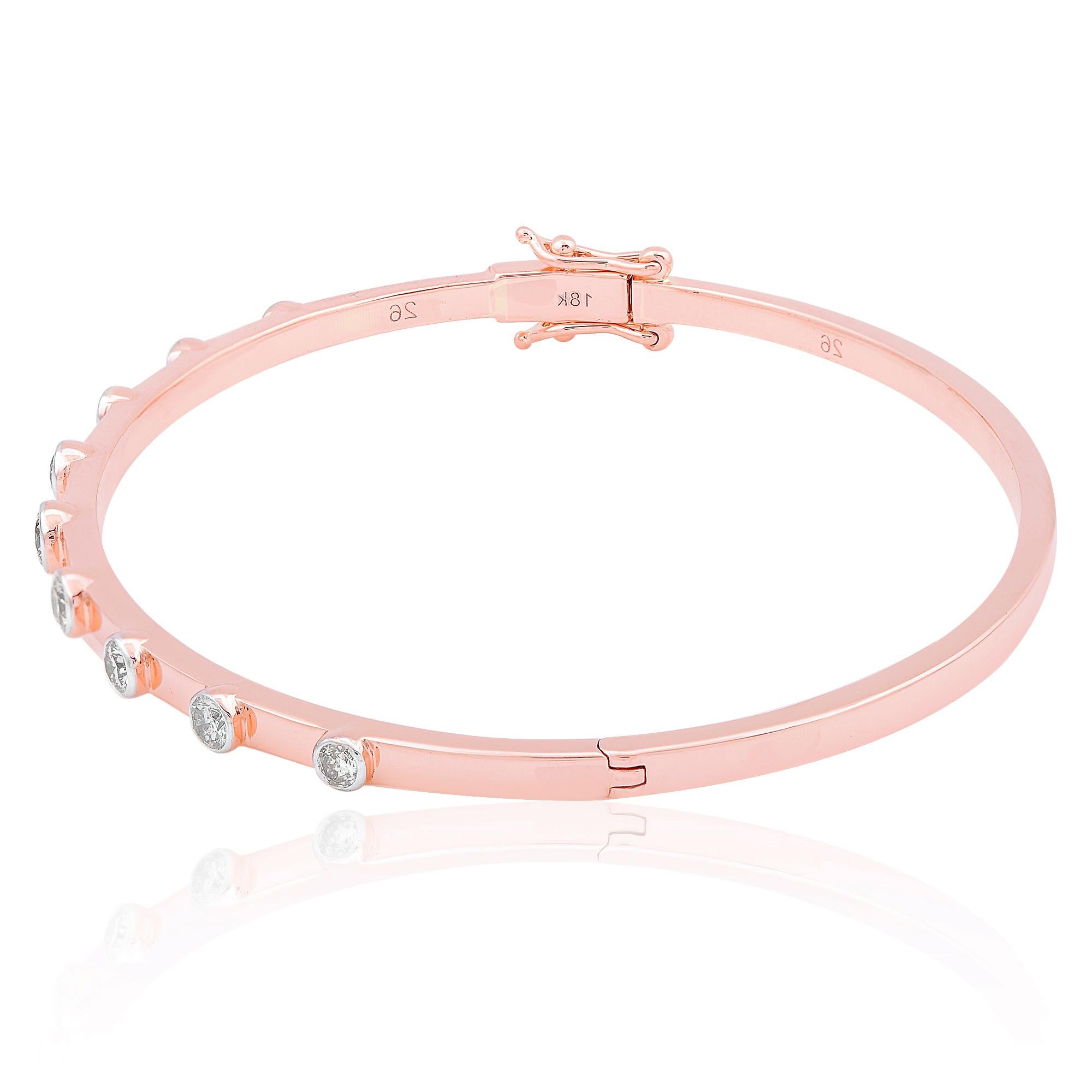 Round Cut SI Clarity HI Color Round Diamond Bangle Bracelet 18 Karat Rose Gold Jewelry For Sale