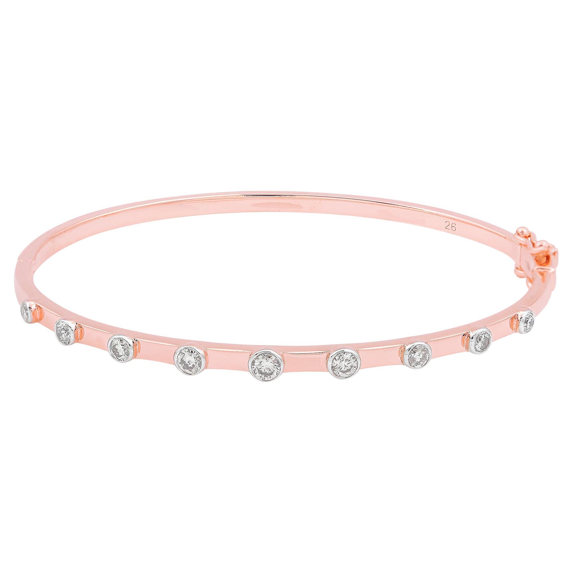 SI Clarity HI Color Round Diamond Bangle Bracelet 18 Karat Rose Gold Jewelry For Sale