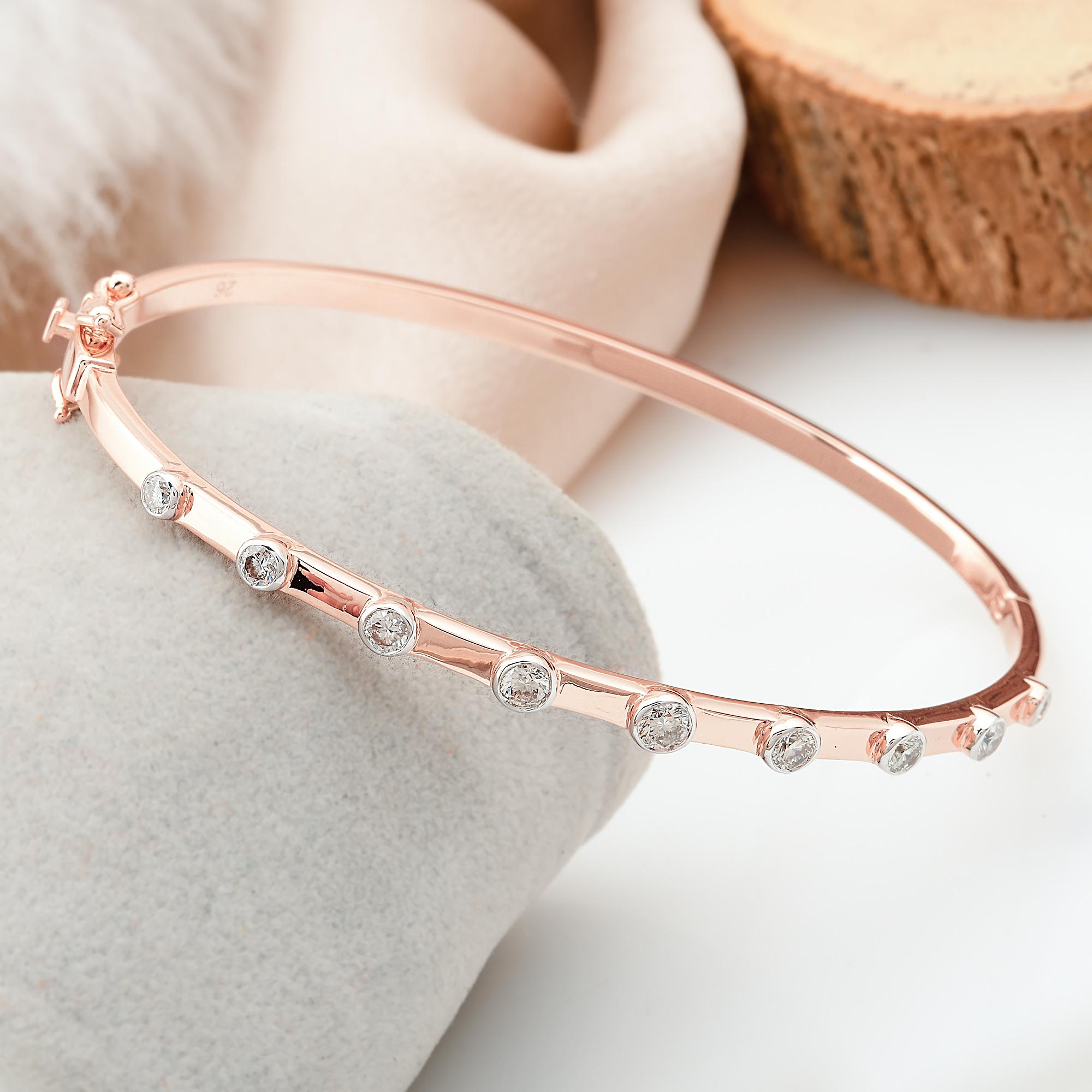 Taglio rotondo Bracciale con diamanti rotondi di colore HI e purezza SI Gioielli in oro rosa 18 carati in vendita