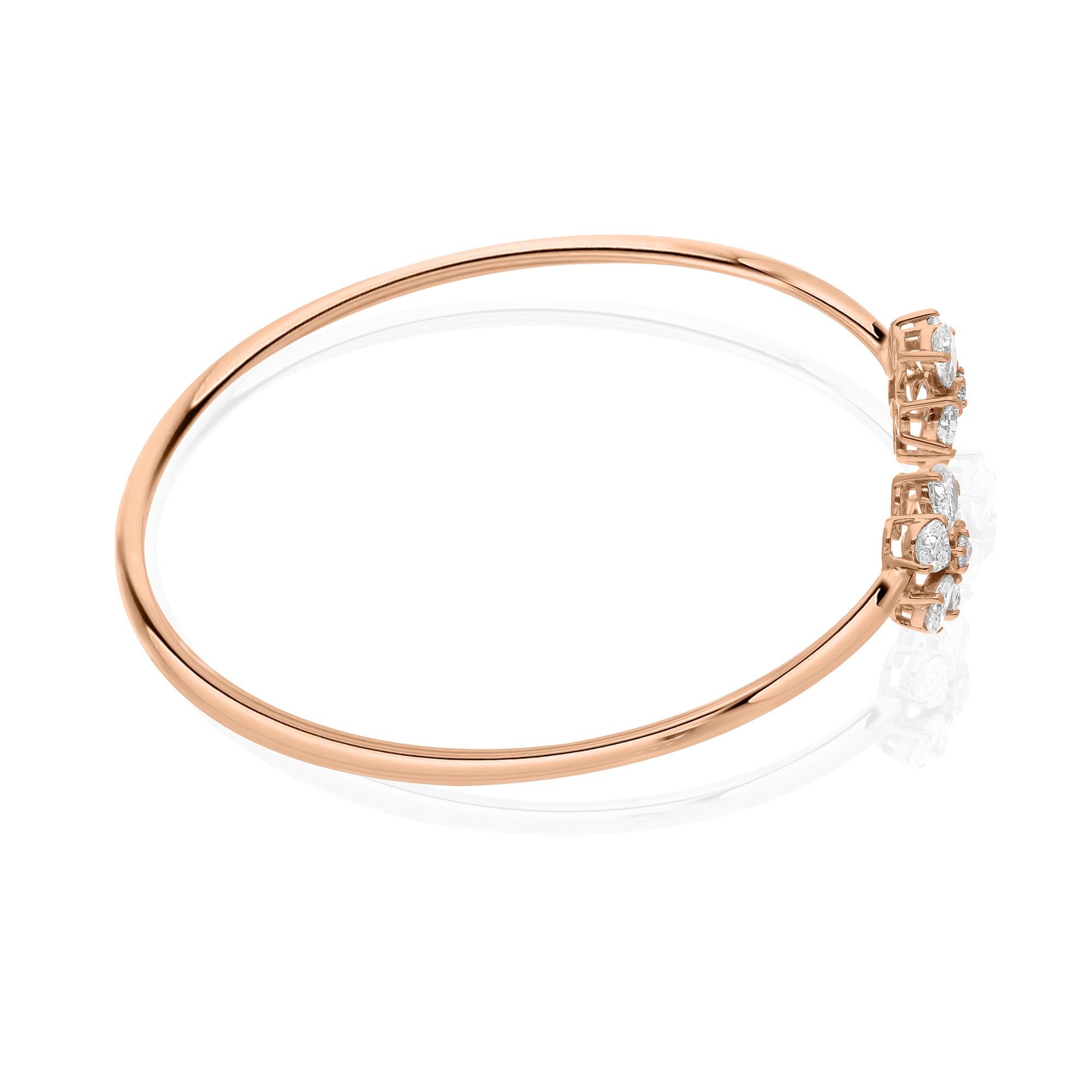 Modern SI Clarity HI Color Round Diamond Flower Cuff Bangle Bracelet 14 Karat Rose Gold For Sale