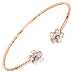 Bracelet manchette jonc fleur en or rose 14 carats avec diamants ronds de pureté SI