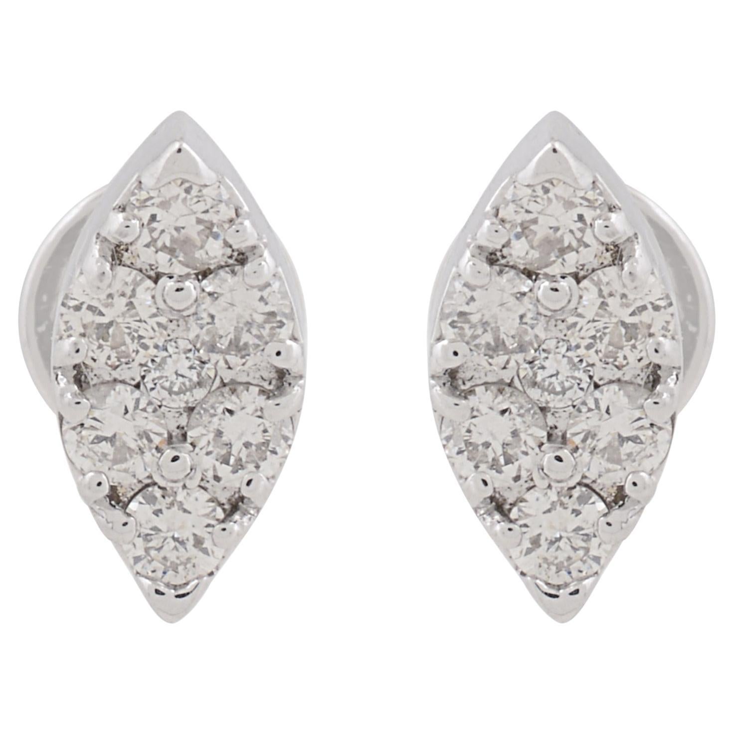 SI Clarity HI Color Round Diamond Marquise Stud Earrings 10 Karat White Gold