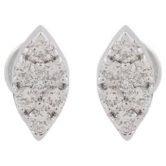 SI Clarity HI Color Round Diamond Marquise Stud Earrings 10 Karat White Gold