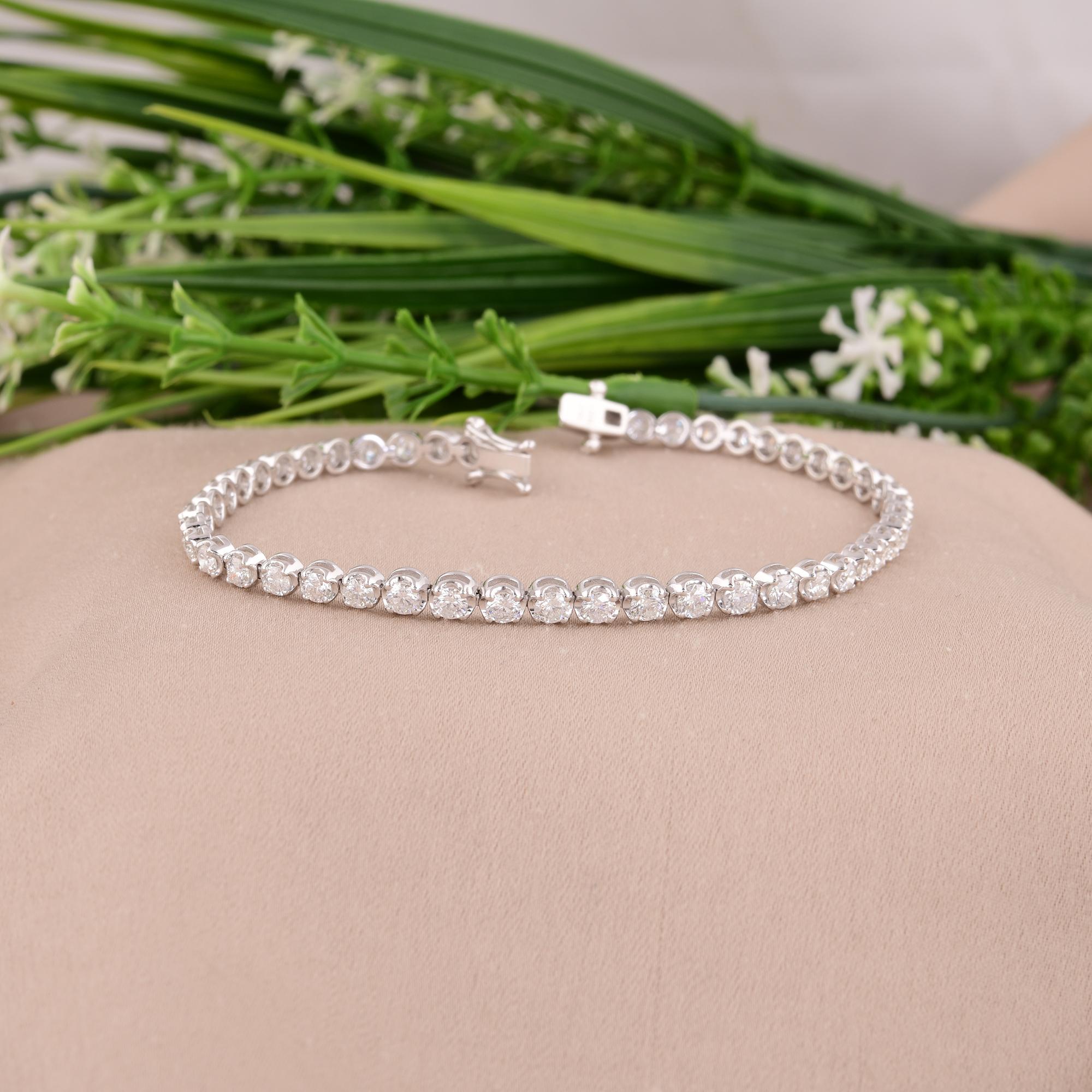 Each round diamond adorning this bracelet has been meticulously selected for its exceptional quality, boasting SI clarity and HI color. This ensures that every facet sparkles with brilliance, catching the light from every angle and captivating all