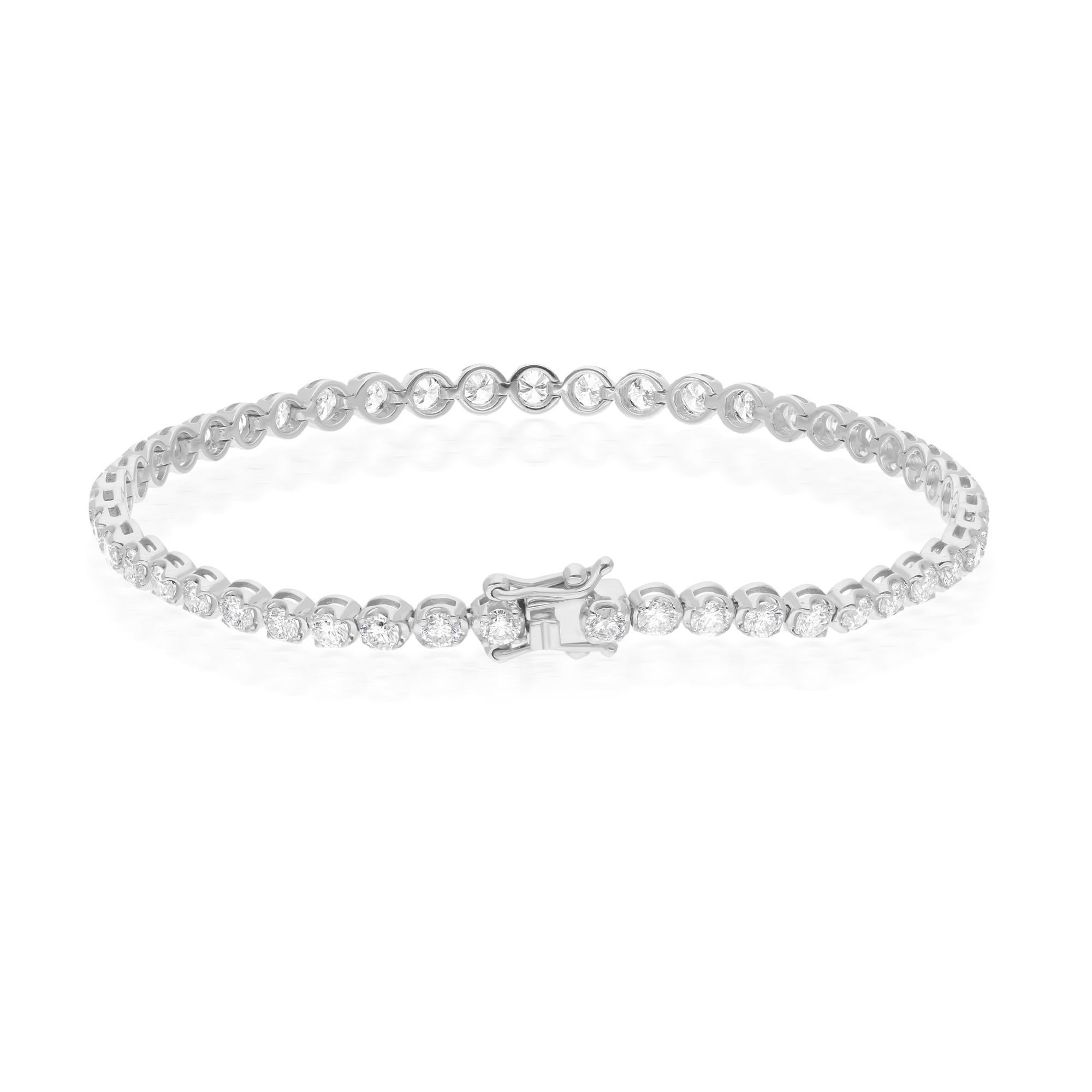 Women's SI Clarity HI Color Round Diamond Tennis Bracelet 14 Karat White Gold Jewelry For Sale