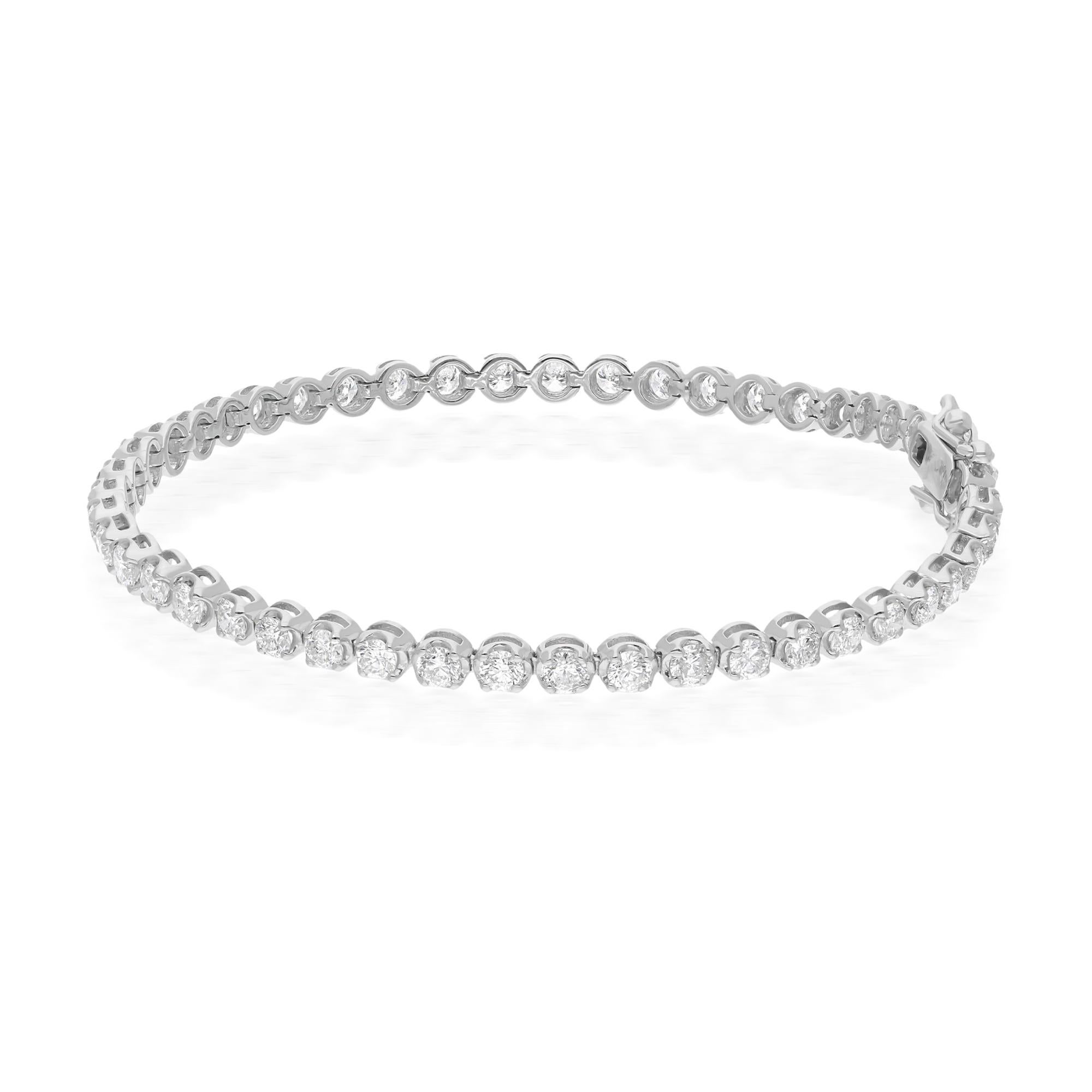SI Clarity HI Color Round Diamond Tennis Bracelet 14 Karat White Gold Jewelry For Sale 1