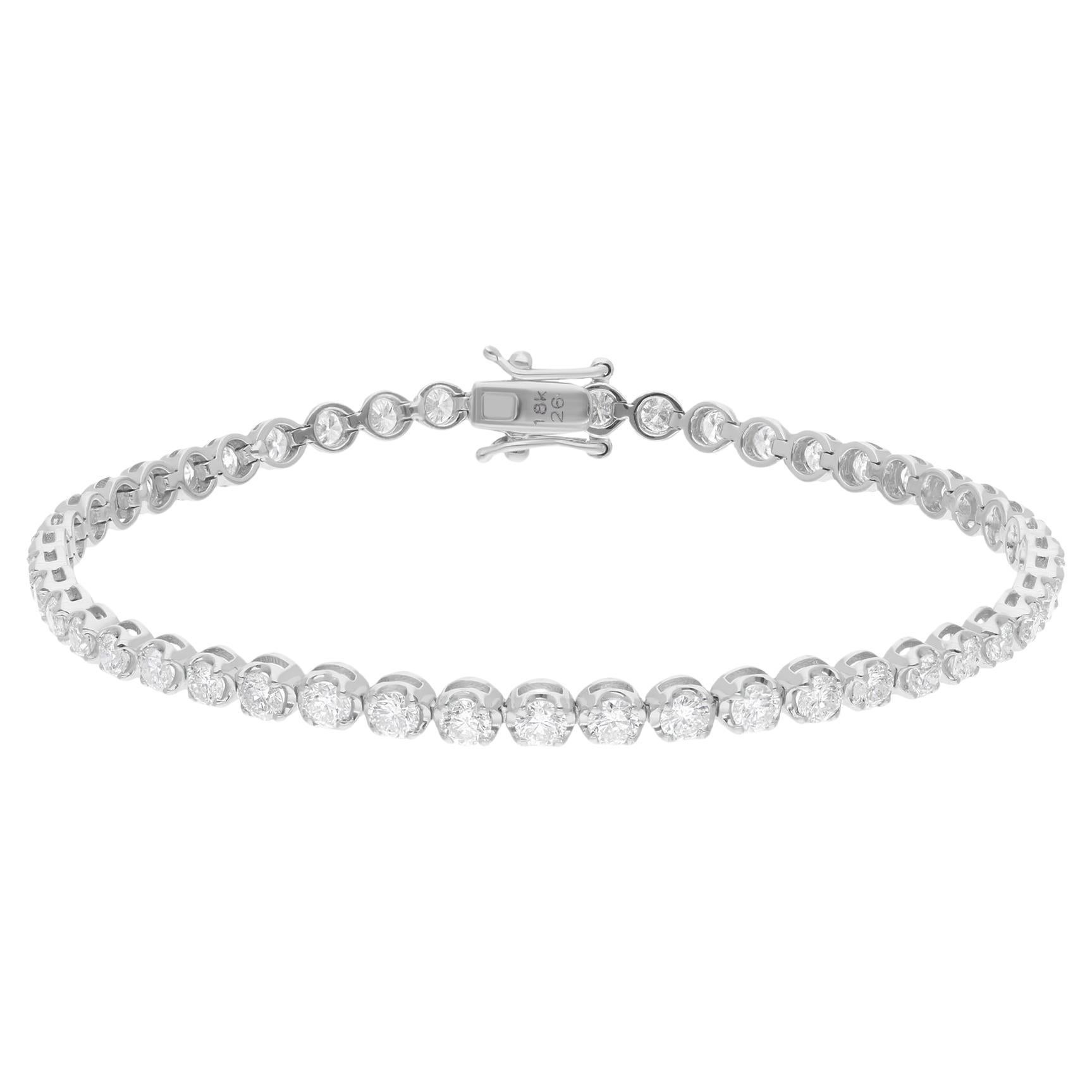 SI Clarity HI Color Round Diamond Tennis Bracelet 18 Karat White Gold Jewelry For Sale
