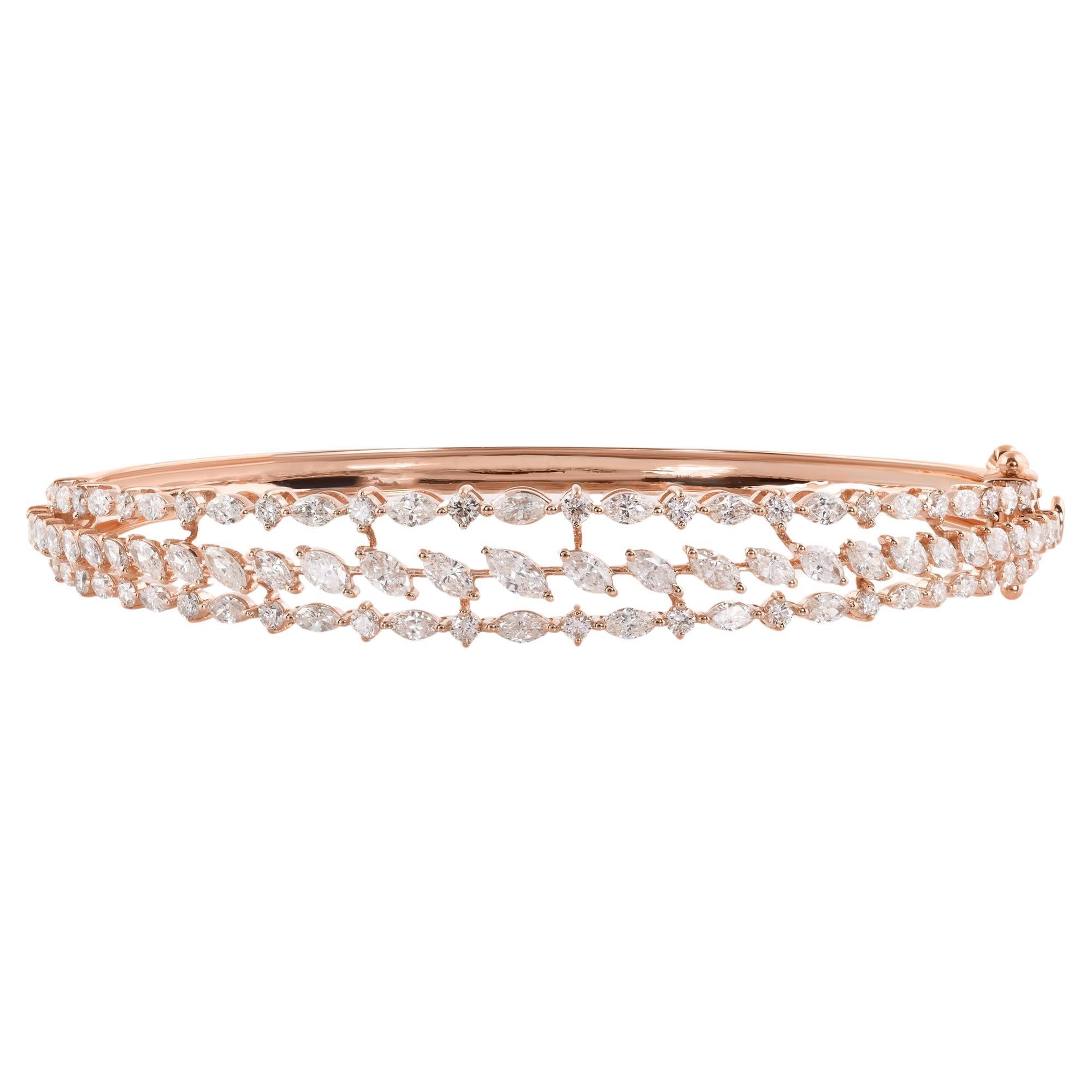 SI Clarity HI Color Round & Marquise Diamond Bangle Bracelet 14 Karat Rose Gold