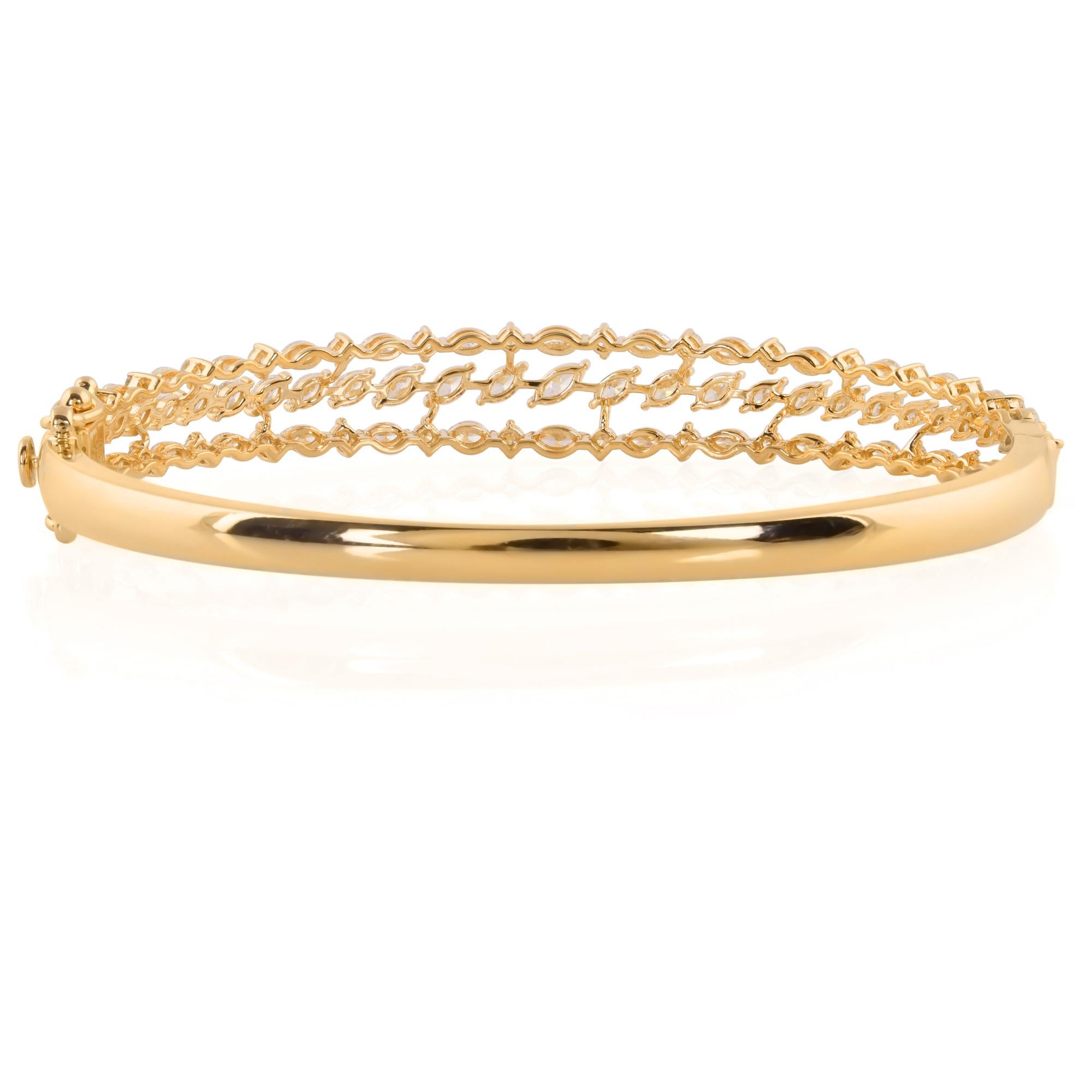 Modern SI Clarity HI Color Round Marquise Diamond Bangle Bracelet 18 Karat Yellow Gold For Sale