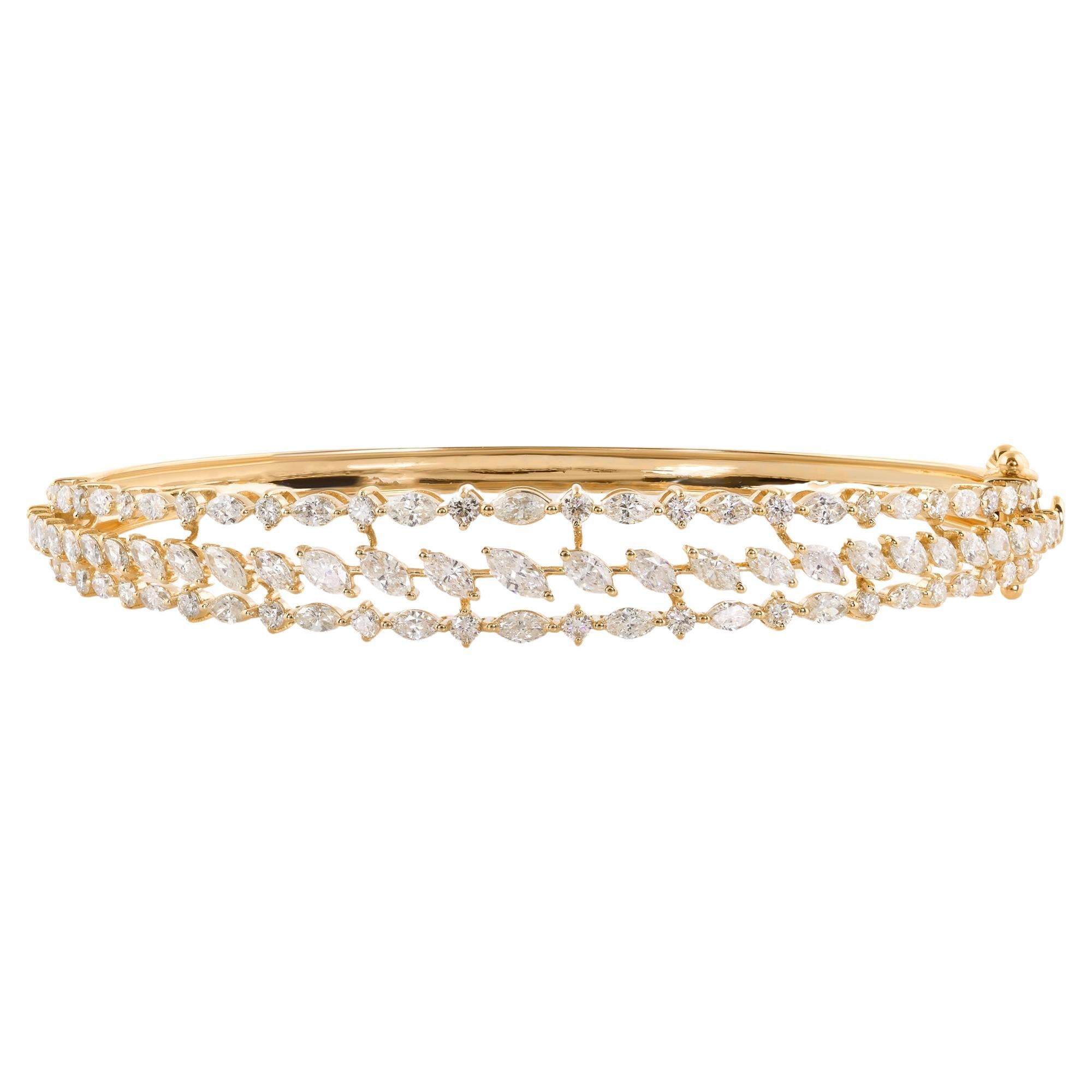Bracelet jonc en or jaune 18 carats avec diamants marquises ronds de pureté SI