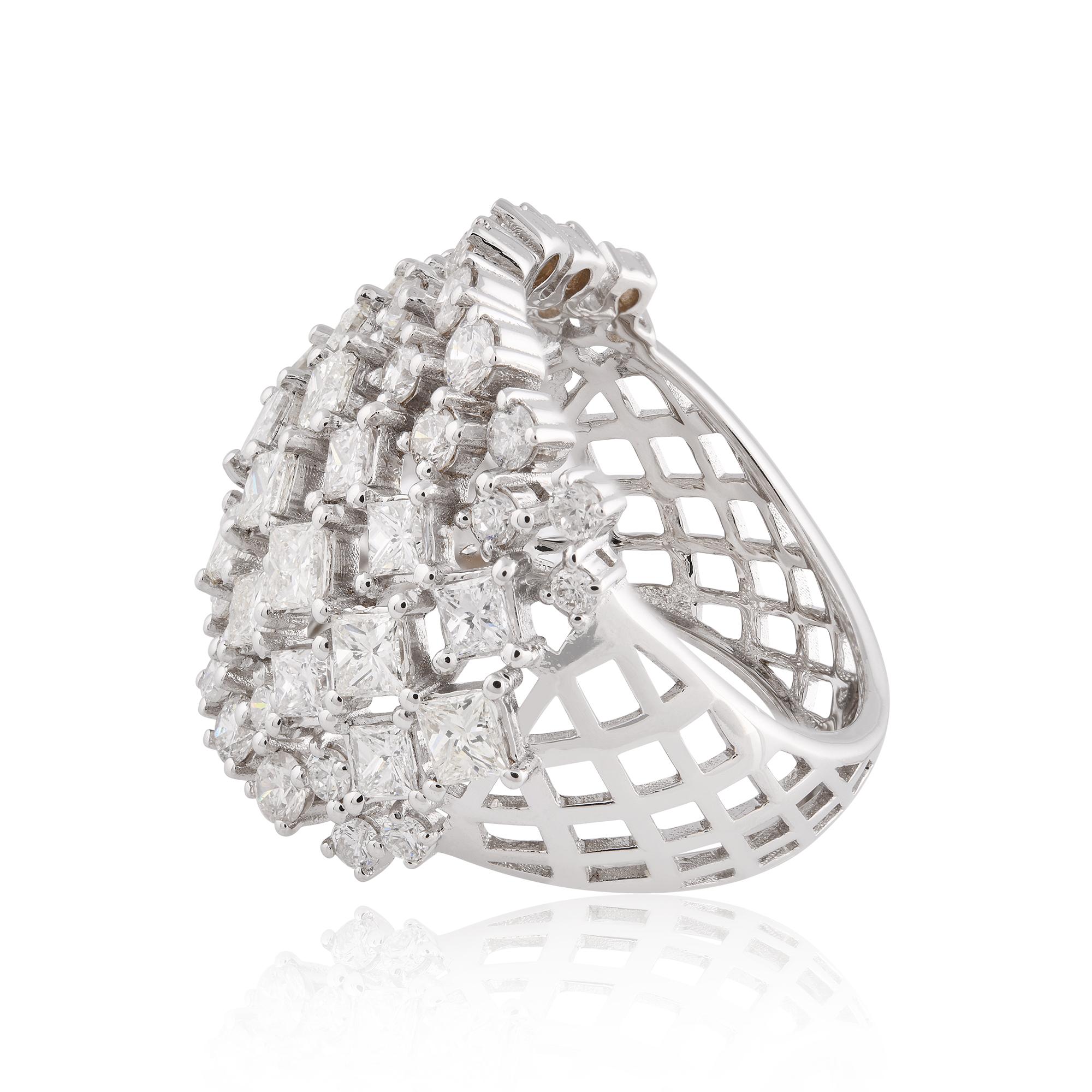 For Sale:  SI Clarity HI Color Round Princess Cut Diamond Dome Ring 18 Karat White Gold 5