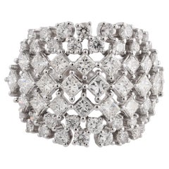 SI Clarity HI Color Round Princess Cut Diamond Dome Ring 18 Karat White Gold