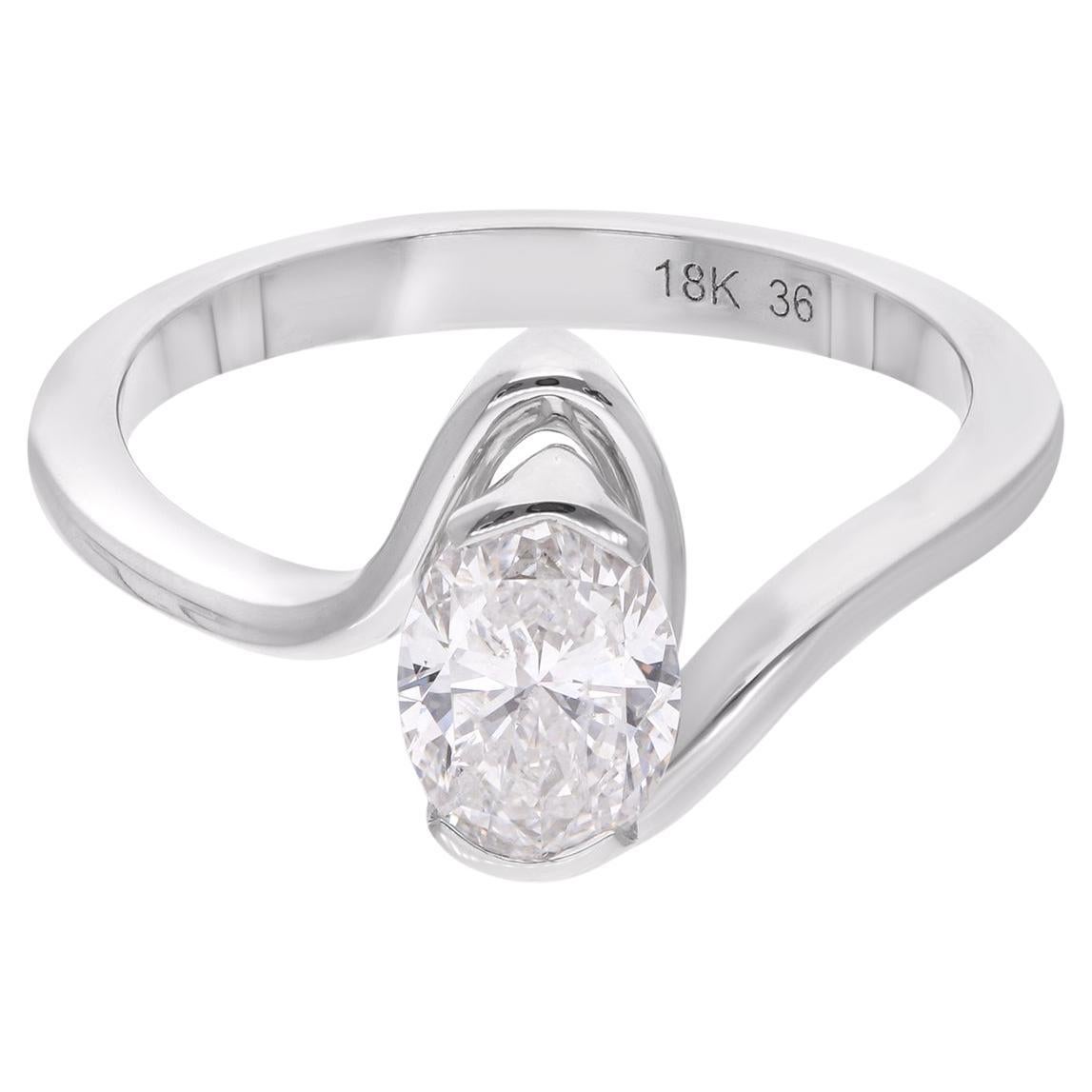 0.91 Carat Oval Cut Natural Diamond Wedding Ring 14K White Gold Jewelry