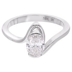 SI Clarity HI Color Solitaire Oval Diamond Ring 18 Karat White Gold Fine Jewelry