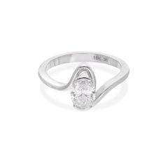 SI Clarity HI Color Solitaire Oval Diamond Ring 18 Karat White Gold Fine Jewelry