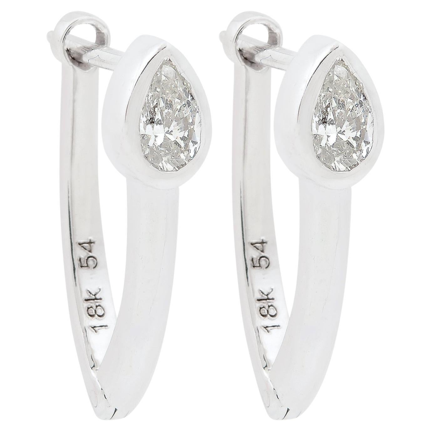 SI Clarity HI Color Solitaire Pear Diamond Earrings 18k White Gold Fine Jewelry For Sale