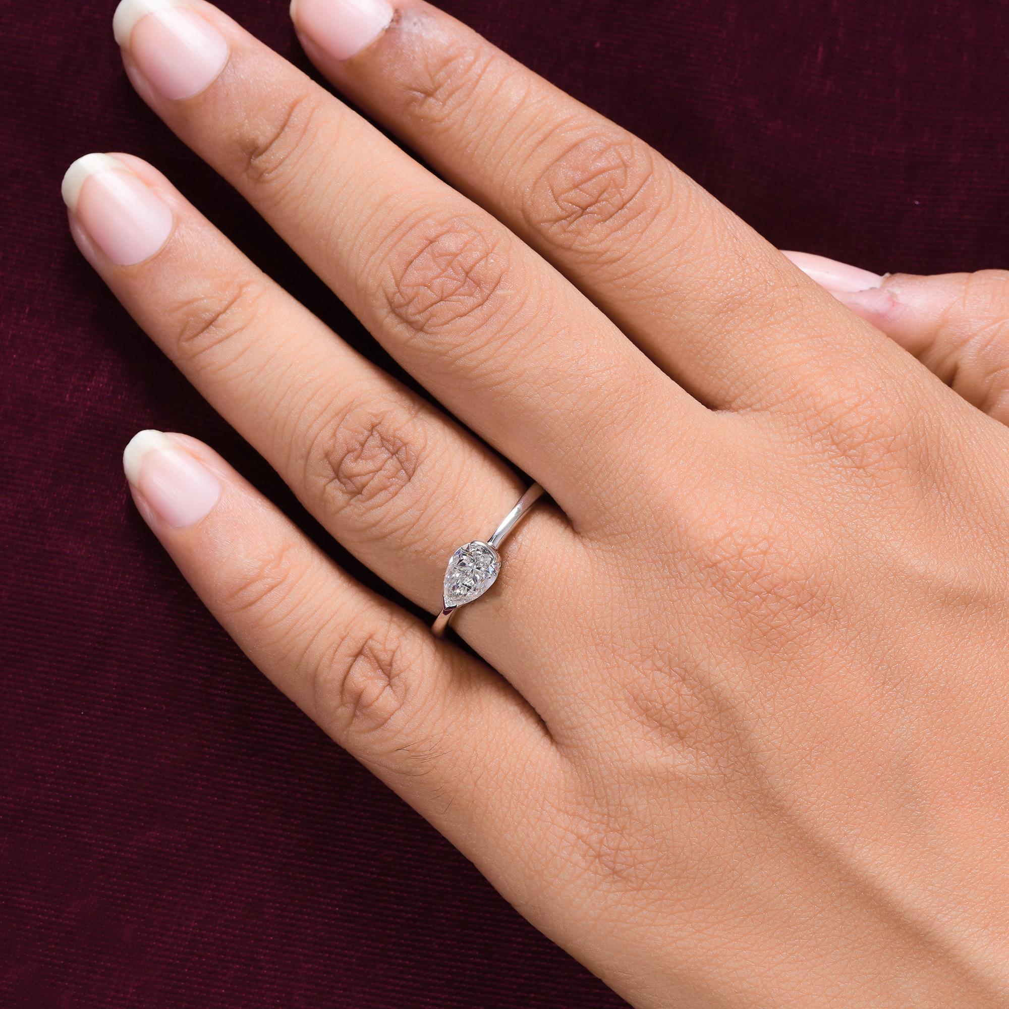 Modern SI Clarity HI Color Solitaire Pear Diamond Wedding Ring 14 Karat White Gold For Sale